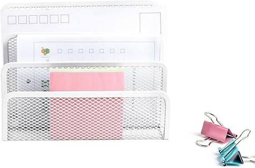 Miniatura 2 de VANRA Organizador de archivos de escritorio pequeño con 3 compartimentos verticales verticales (blanco)