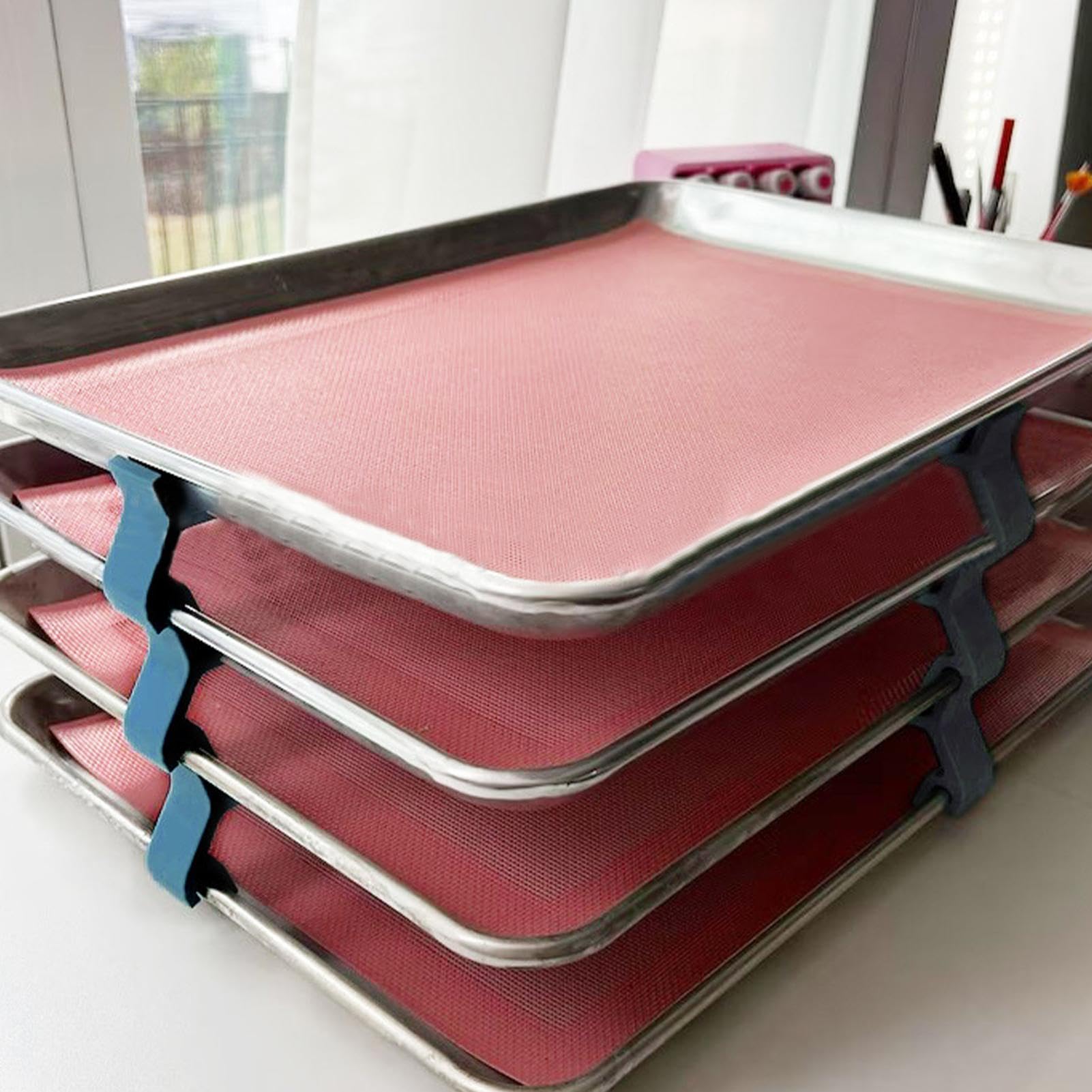 Backblech-Stapler, Keks-Backblech-Stapelklammern, Schicht-Backblech-Stapel, platzsparend, einfach zu bedienen, Schwarz/Blau, 16 Stück für Küchenhelfer
