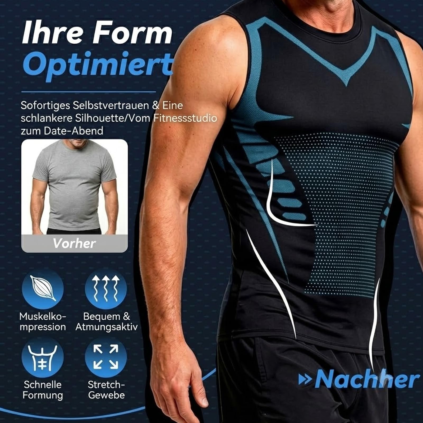 Slim Kompression Shirt Herren, Unsichtbares Atmungsaktiv Compression Shirt
