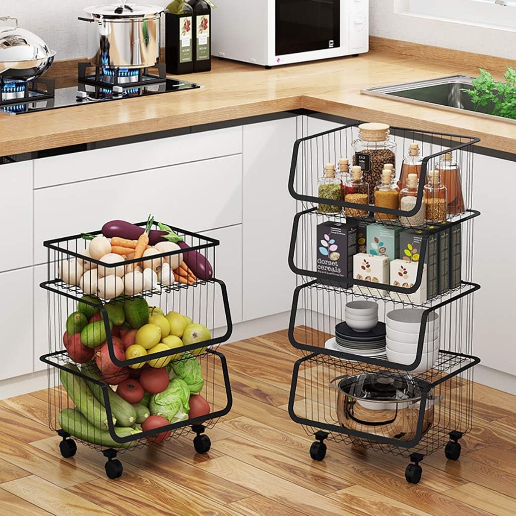 Kitchen Floor- Mounted 5- Story Household Vegetable and Fruit Basket Storage Rack al Mobile Trolley(Black 110. 5 35 42CM)