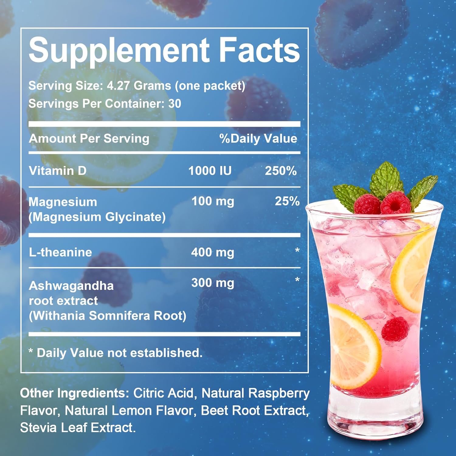 Cortisol Drink Mix, Cortisol Supplements for Women Men with Magnesium Glycinate, Ashwagandha, L-Theanine, Vitamin D 3 for Sleep & Relaxation, On The Go, 30 Ct (Raspberry Lemonade Flavor) - Image 2