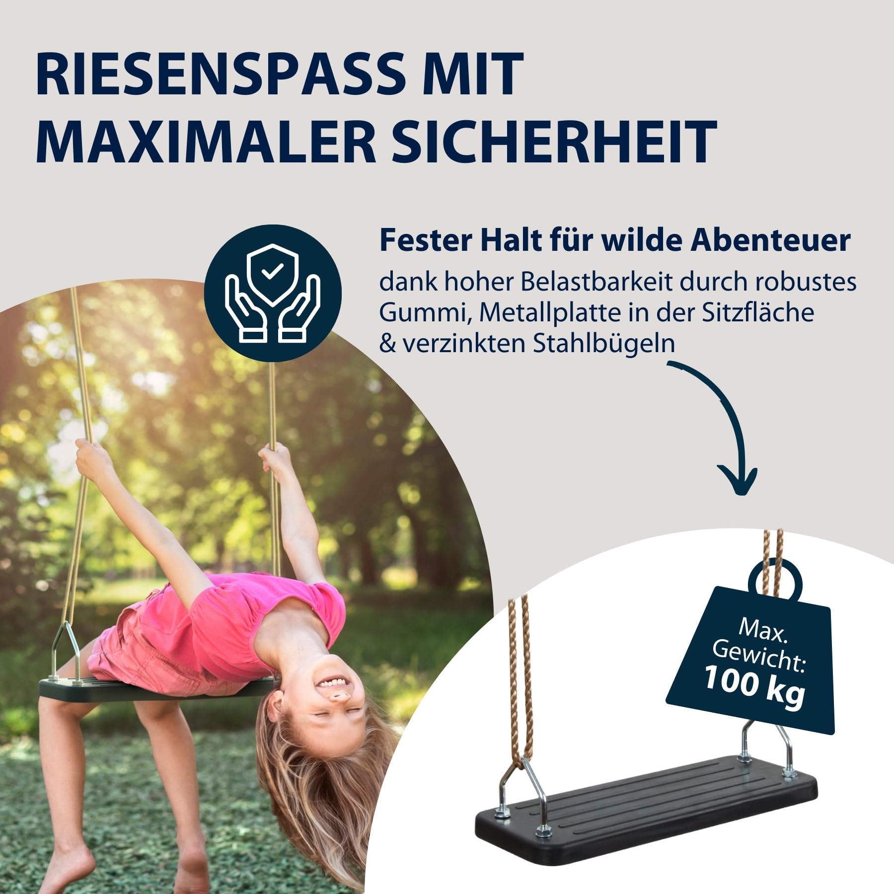 HUDORA Brettschaukel in Schwarz - Outdoor Kinder-Schaukelsitz aus Gummi - TÜV Rheinland/GS geprüfte Kinderschaukel mit höhenverstellbaren Seilen - Schaukelbrett für Kinder & Erwachsene bis 100 kg