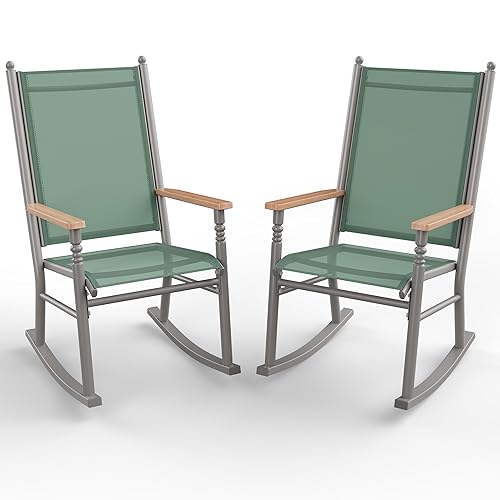 Shintenchi 2 Pcs Outdoor Rocking Chairs Set,Upgraded High Back Patio