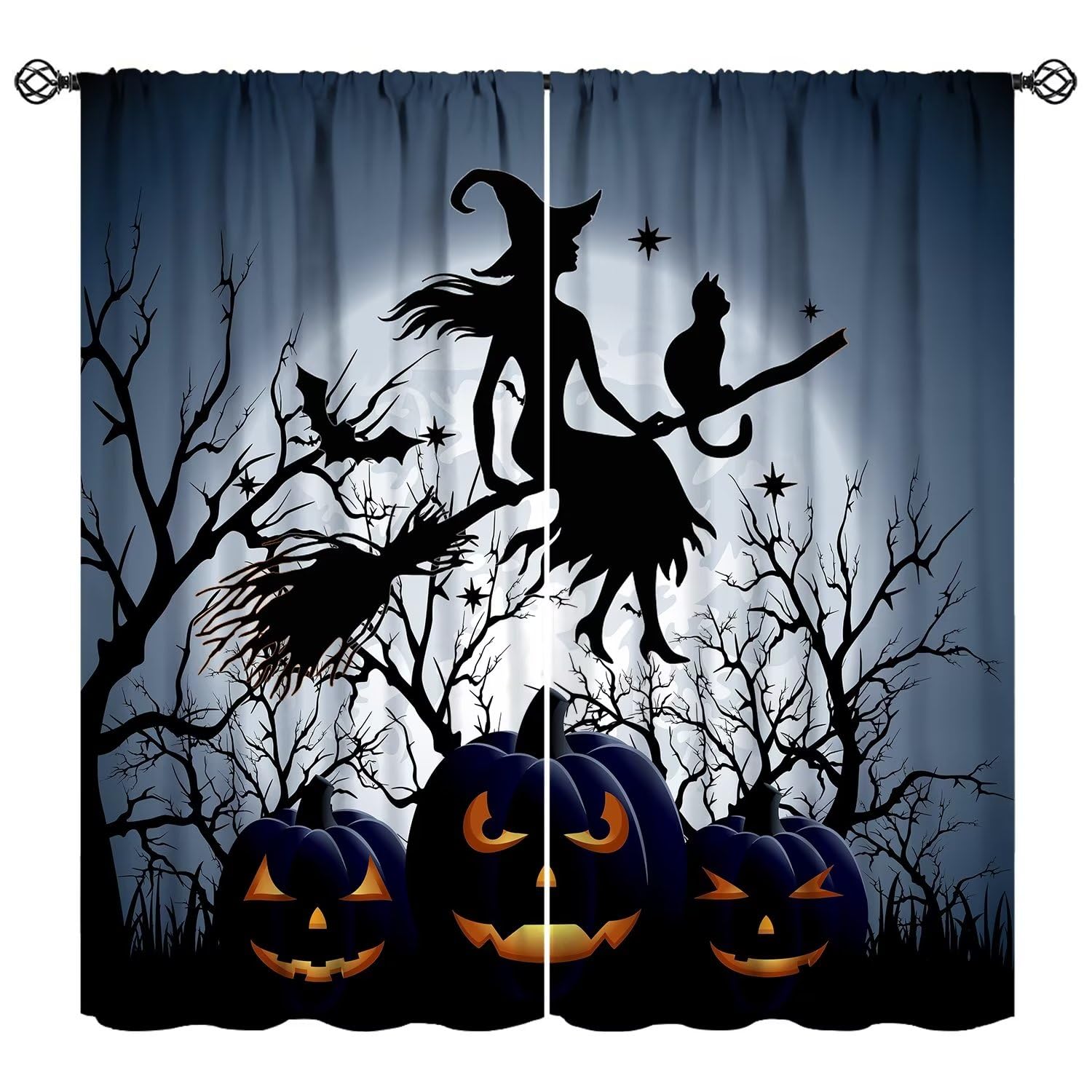 JESTRONRY Halloween Witch Curtains, Spooky Scary Pumpkin Horror Full Moon Night Magic All Saints Day Holiday Theme Home Fabric Living Room Boys Girls Bedroom Decor 72x63in