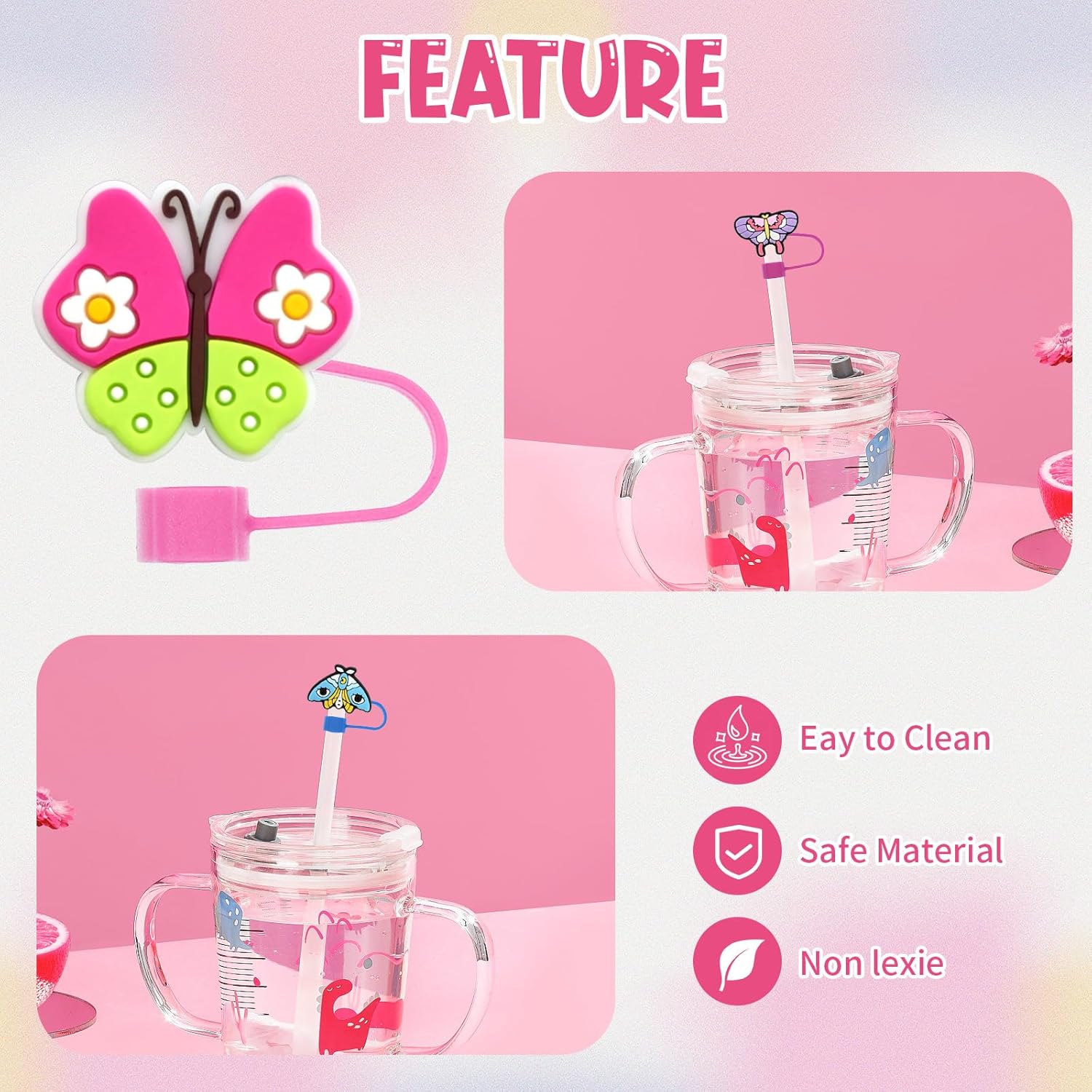 20PCS Colorful Butterfly Straw Cover Cap for Stanley Cup 40oz Cute Tumbler Straw Toppers Bulk Reusable PVC Cute DIY Straws Accessories,fit 0.35-0.4in/10mm Straws Protector Dust-Proof for Party gifts - Image 5