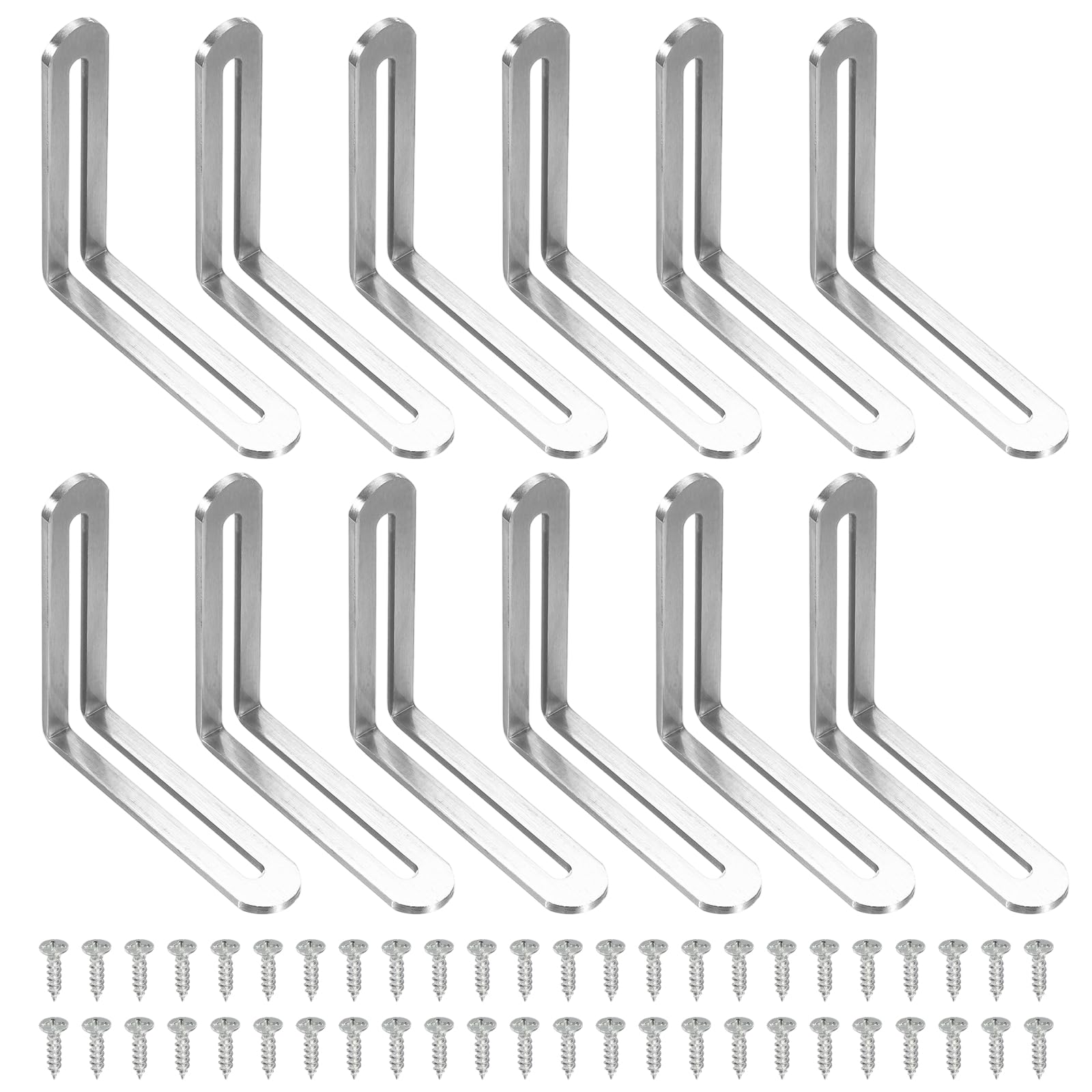 sourcing map 12 Pcs Adjustable Right Angle Brackets, Slotted L-Shape Corner Bracket 80 x 19 x 80 mm, 90 Degree Steel l Bracket Support for Shelves, Wood Furniture Construction, Silver
