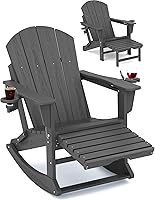 Vista 1 de KINGYES Silla Adirondack con reposapiés retráctil y portavasos, silla reclinable de Adirondack de HDPE para porche, patio, balcón, gris plomizo