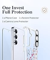 Vista 7 de GVIEWIN Funda protectora para Samsung Galaxy S25, transparente floral, delgada, a prueba de golpes, para mujer, no se pone amarilla, con protector