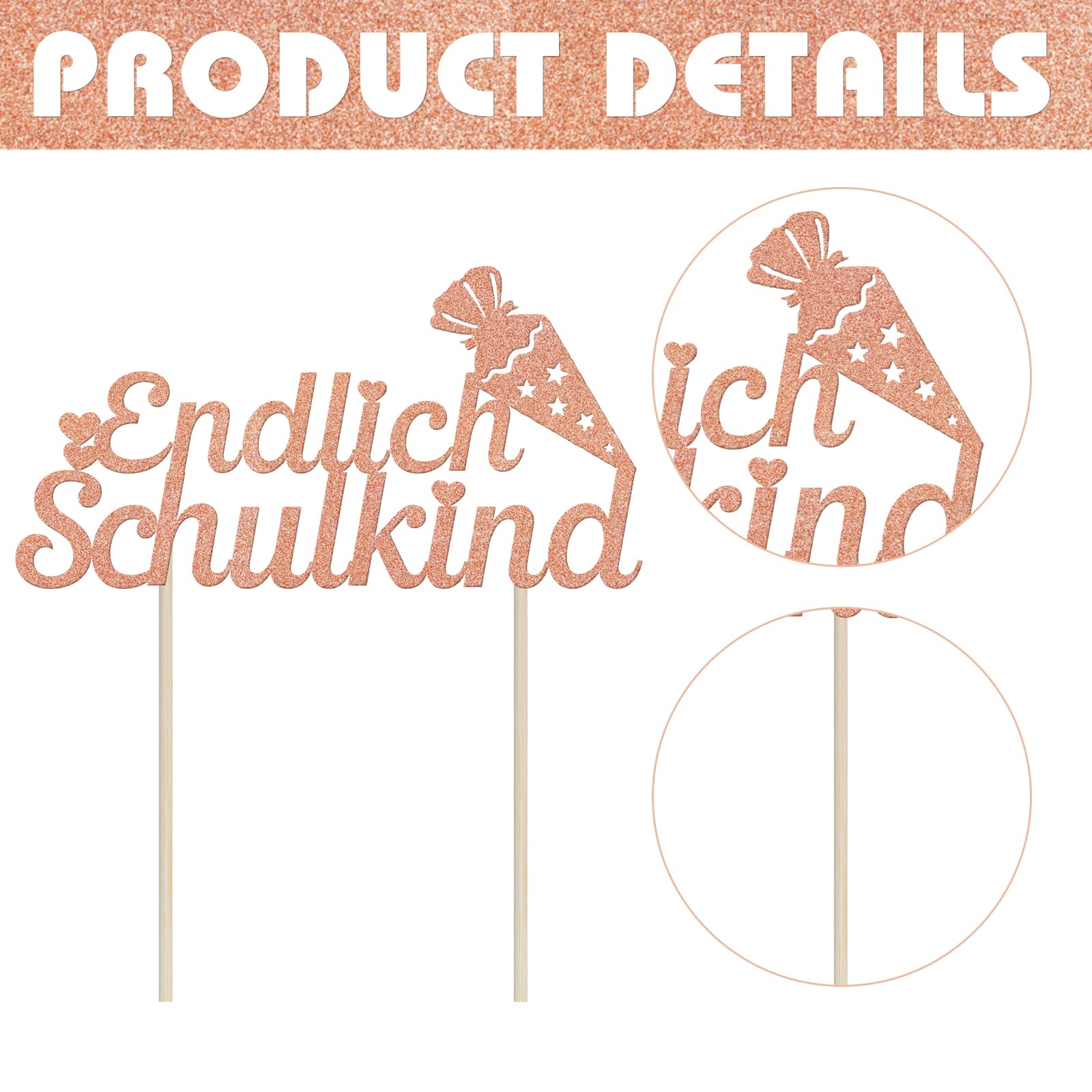 Pack of 6 Finally School Child Cake Toppers, Glitter First Day of School Cake Decoration - Image 3