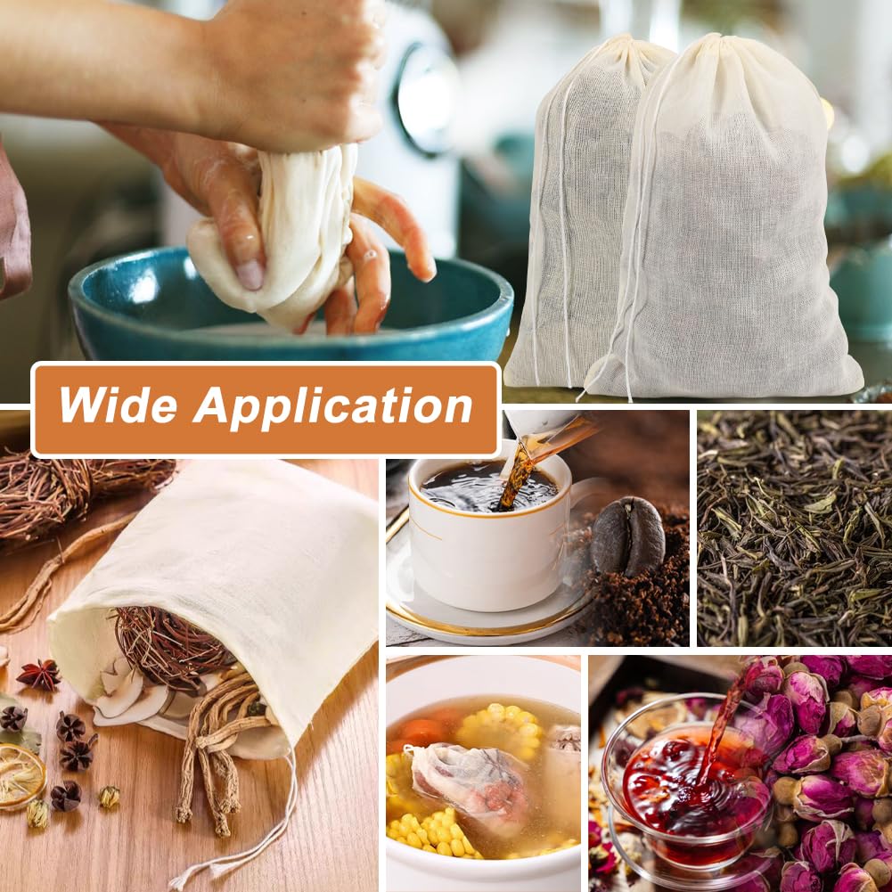 24 Pièces Sacs à Épices Pour La Cuisson Sacs En étamine Pour égoutter Les Sachets De Thé Vides Réutilisables Sacs à Soupe à Cordon Sacs En Mousseline-7,8 X 9,8 Pouces