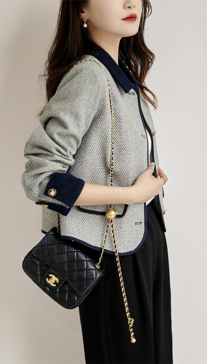 [Hanmall] ツイードジャケット レディース フォーマル アウター スーツコート ツイード ジャケット トップス カーディガン