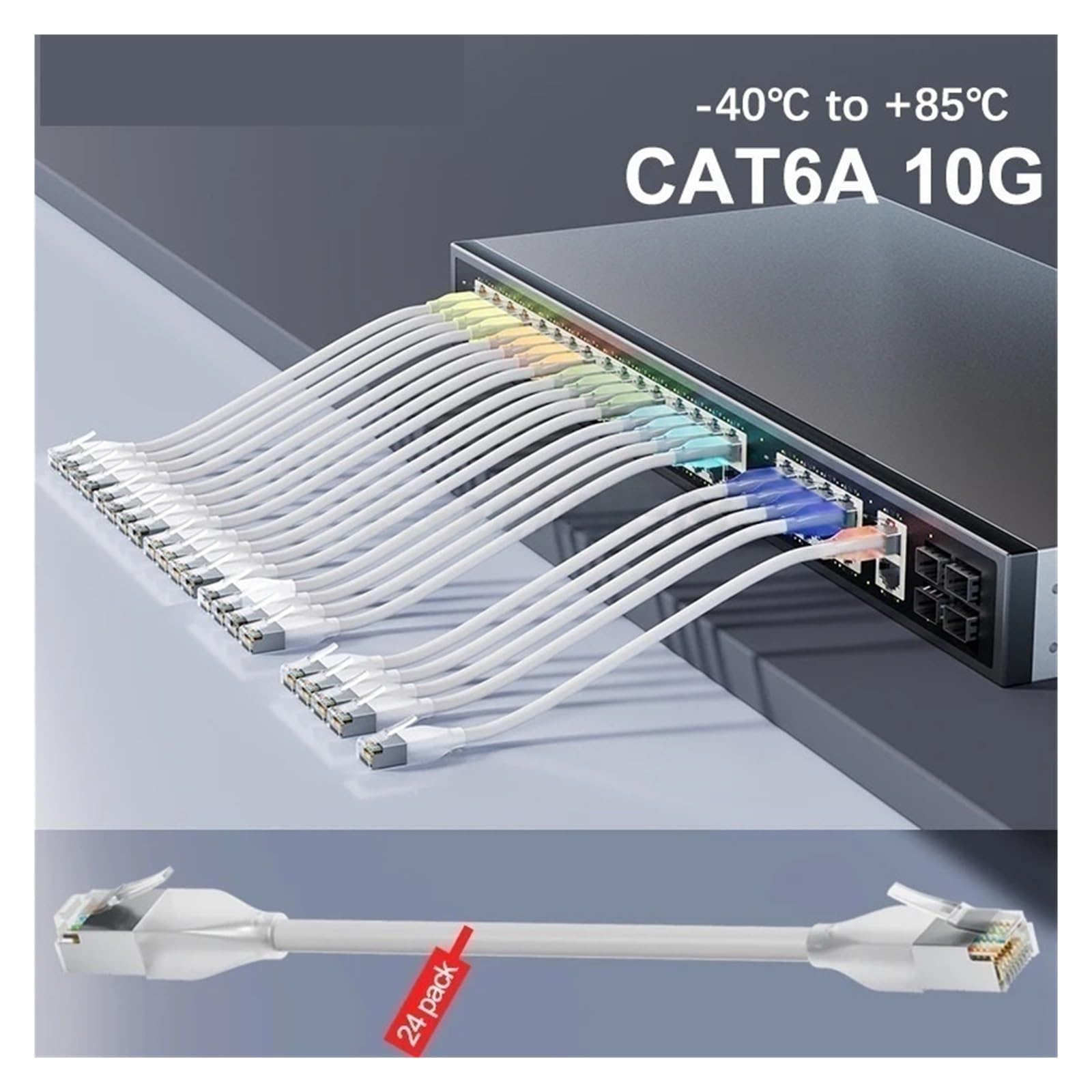 Cavo Ethernet, Cavi patch FTP Cat6a 10 Gbps 0,1-2 m Confezione da 24 pezzi bianchi for switch server