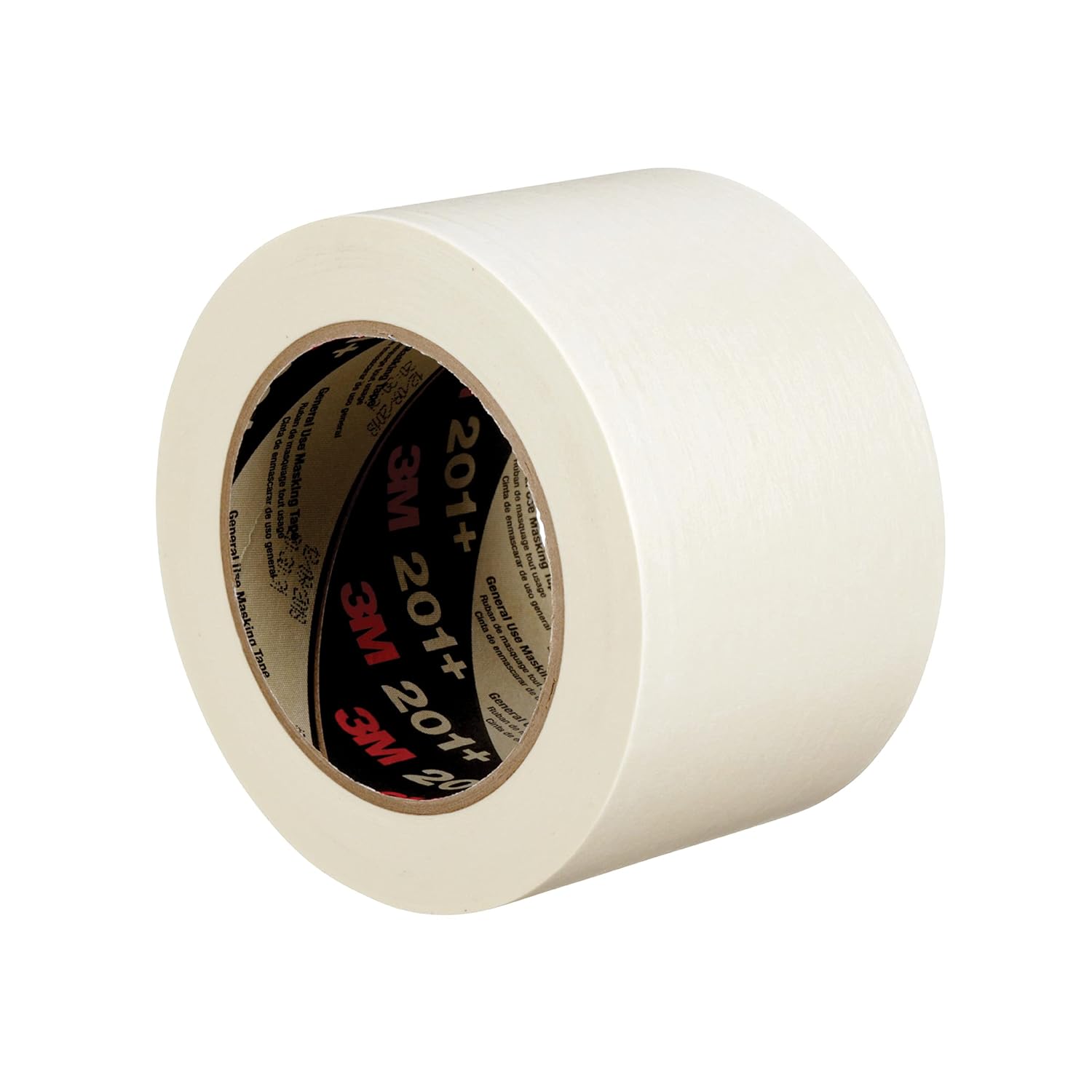 3M General Use Masking Tape 201+, Crepe Paper, Low Unwind, Clean Removal, Easy Tear, Resist Slivering, Tan Color, 72 mm x 55 m, 4.4 mil, 12/Case