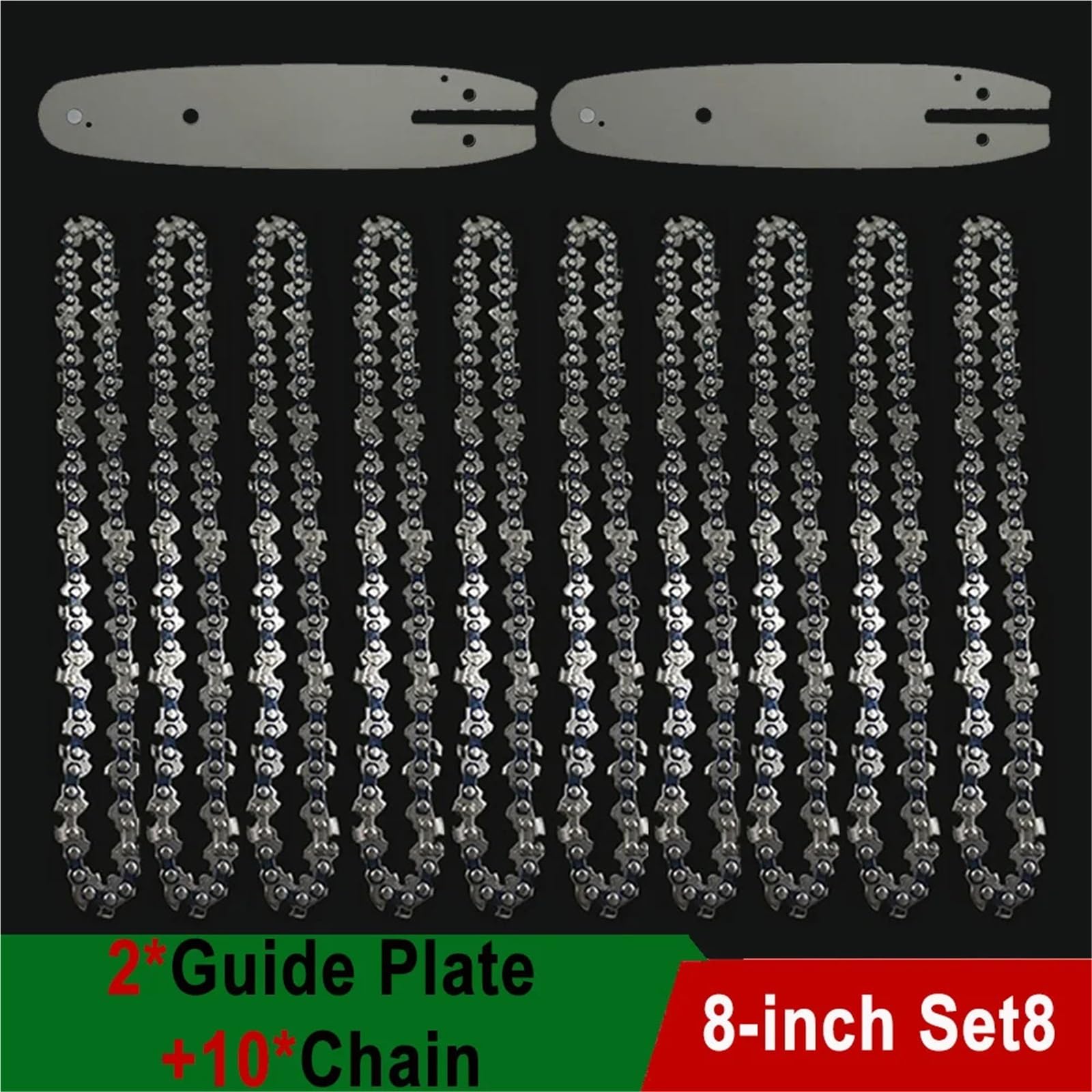 Sierras de cadena de 8 pulgadas for cortar madera, 1/4 ", 48 eslabones de transmisión, Mini cadenas de motosierra de acero, accesorios de motosierras eléctricas, reemplazo de cadenas(8-inch Set8)