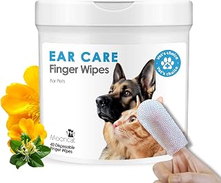 Mooncat Cat & Dog Ear Cleaner Wipes - Gentle Finger Wipes for Ear Infection, Mites, Wax & Odor - Easy & Soothing Itch Relief Cleaning Solution for Sensitive Ears - 40 Finger Wipes