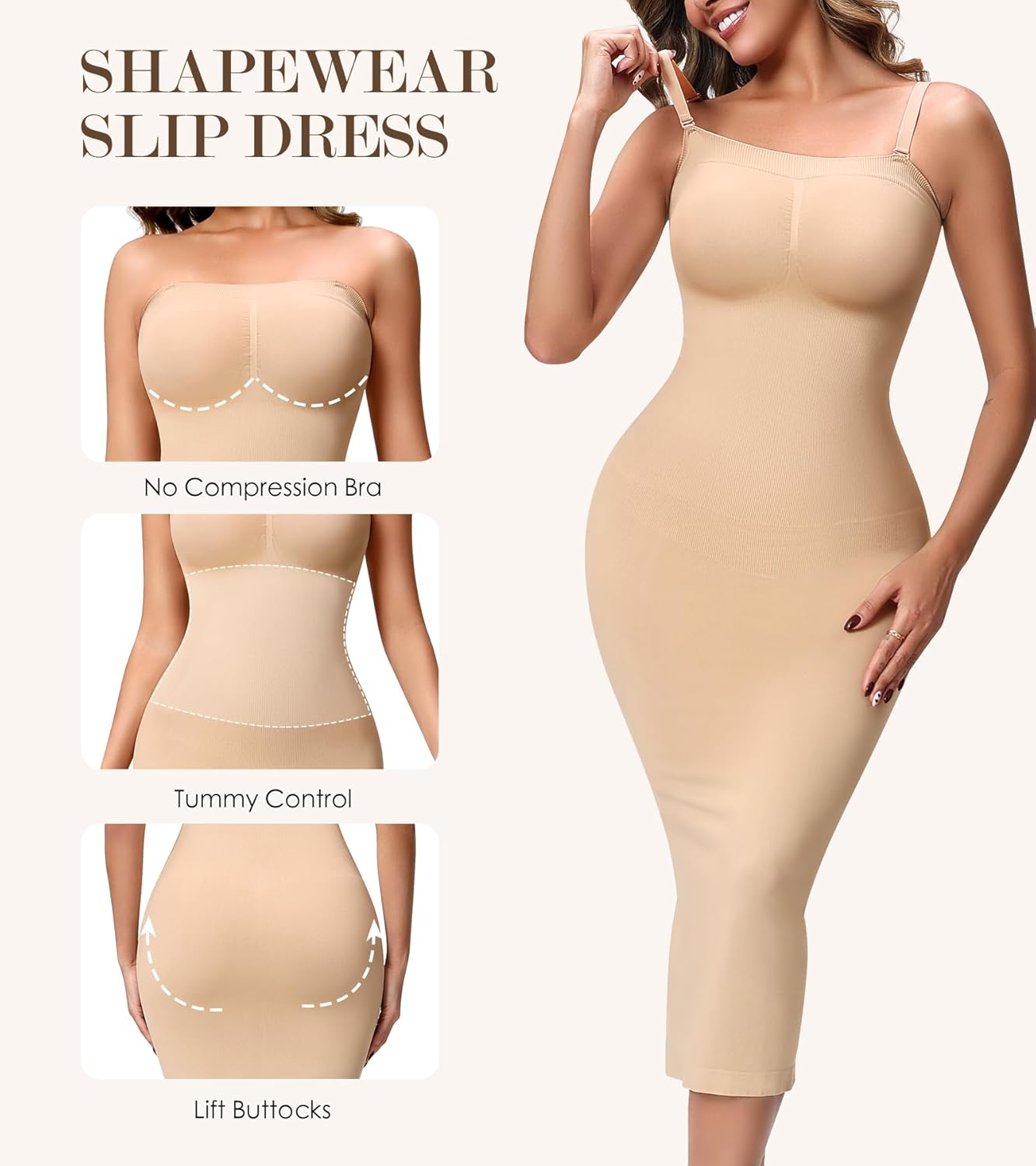 Strapless Shapewear Slip for Women Under Dress, Tummy Control Long Slip Dress, Seamless Back Slit Body Shaper - Image 3