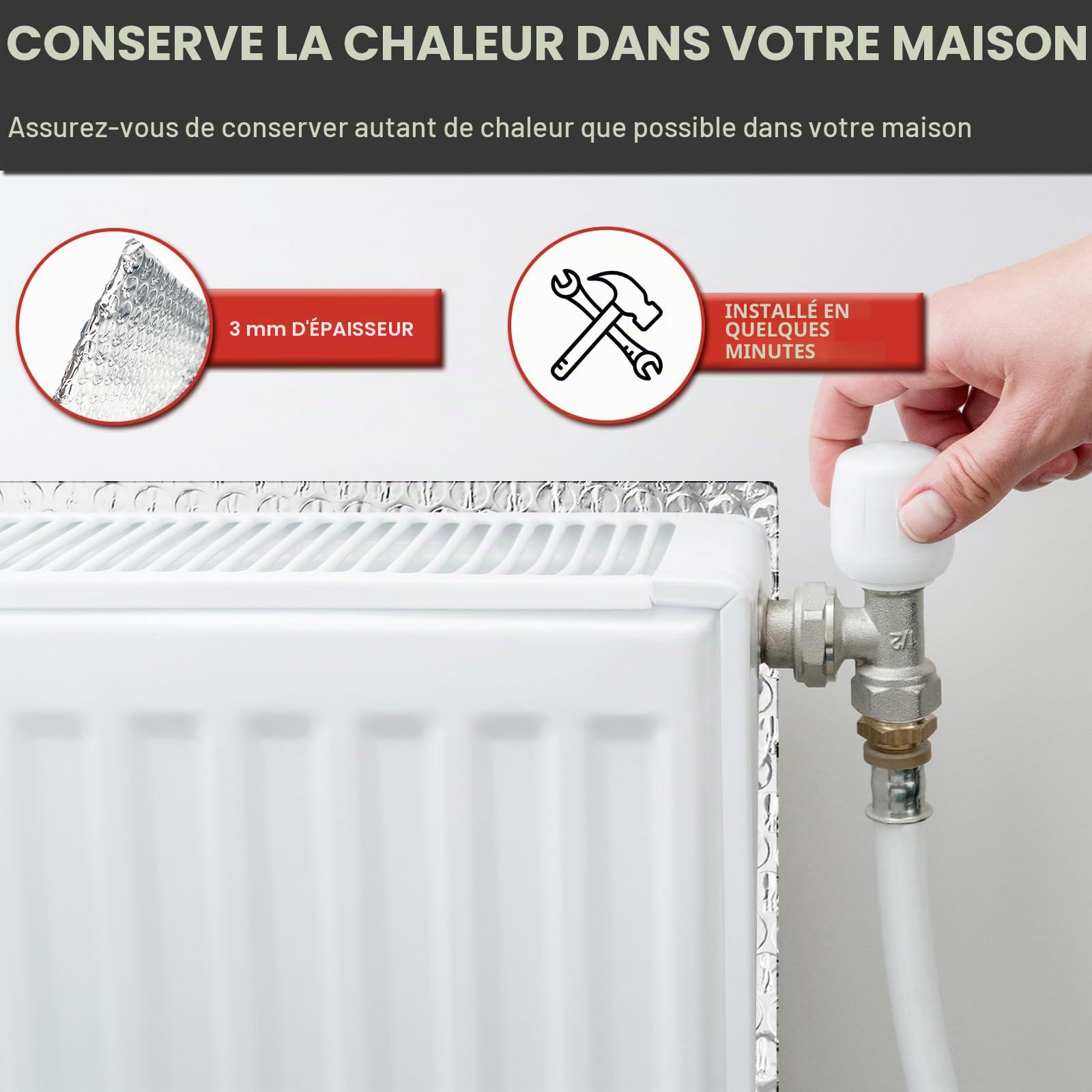 0.6 x 5 m Isolant Thermique, Reflecteur Radiateur en Film Aluminisé a Bulles Double Face, Réflecteur Radiateur Isolant Thermique Voiture, Isolation Thermique pour Fenetre, Voiture, Radiateur