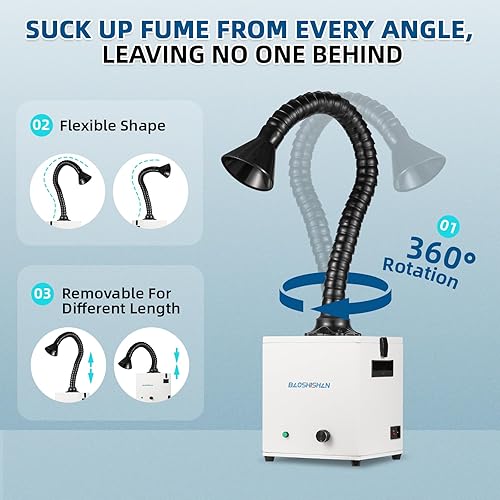 Miniatura 7 de BAOSHISHAN Extractor de humos de soldadura, 100 W fuerte absorción de succión con filtro lavable de 3 etapas, extractor de humo de 200 m³/h para