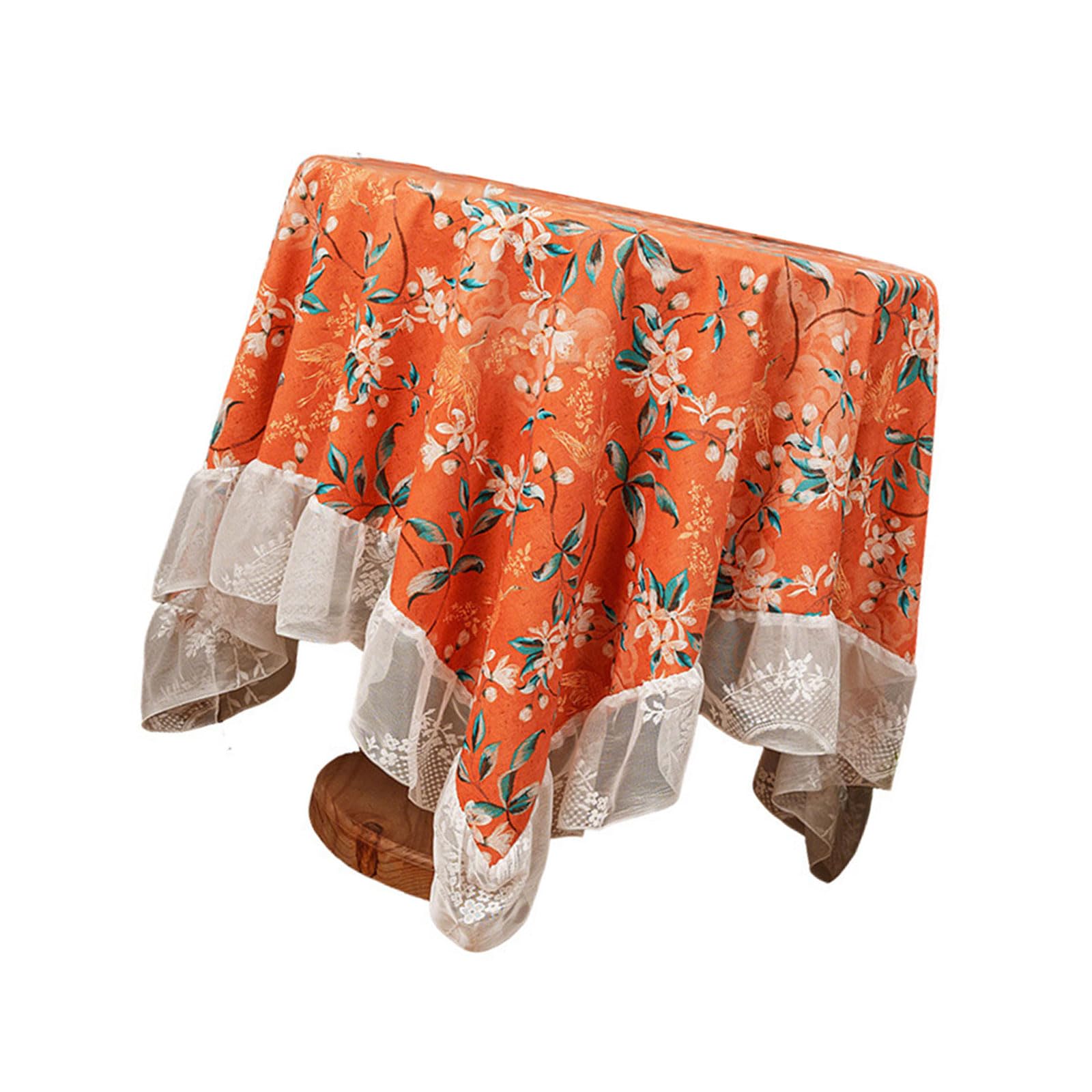 Zxfdsfdbnm Romance Lace Trimmed Tablecloth Washable Polyester Ideal for Family Gathering Celebration Polyester Table Cover