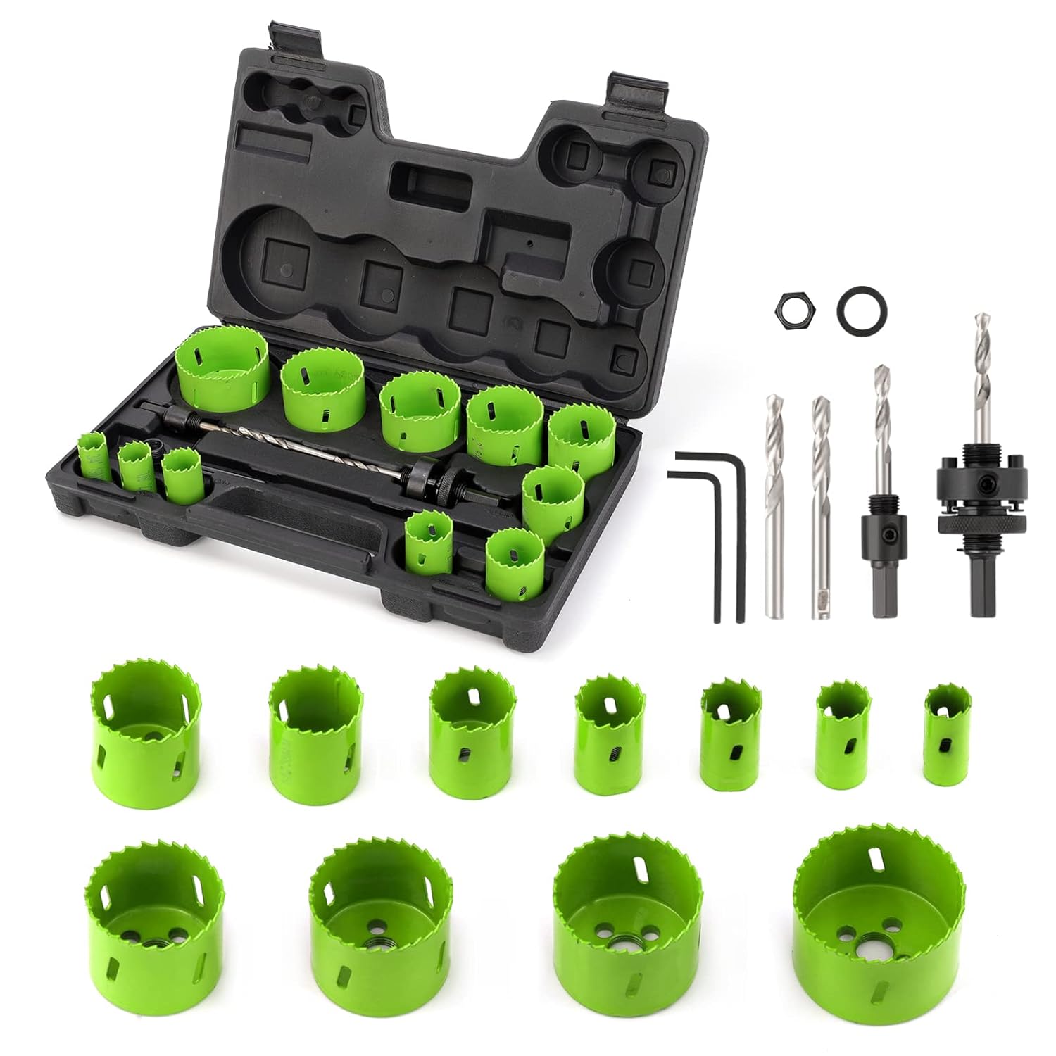 Yougfin Hole Saw Kit, 18 Pieces Bi-Metal Hole Saws Heavy Duty Hole Cutter with Carrying Case, Ideal for Metal, Cornhole Boards, Wood, Plastic, Drywall
