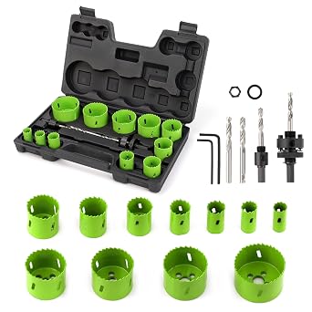 Hole Saw Kit, 18 Pieces Bi-Metal Hole Saws Heavy Duty Hole Cutter with Carrying Case, Ideal for Metal, Cornhole Boards, Wood, Plastic, Drywall