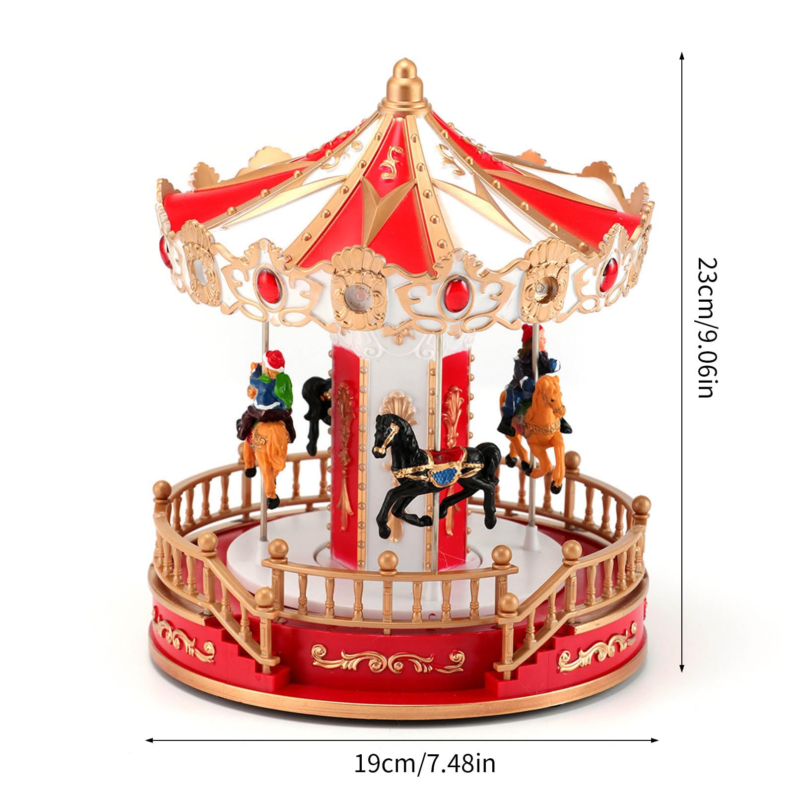 Decoración musical giratoria navideña Carruseles navideños iluminados por LED Adorno con opción de alimentación por batería USB Regalo para niños Carruseles navideños Caja de música con luz LED