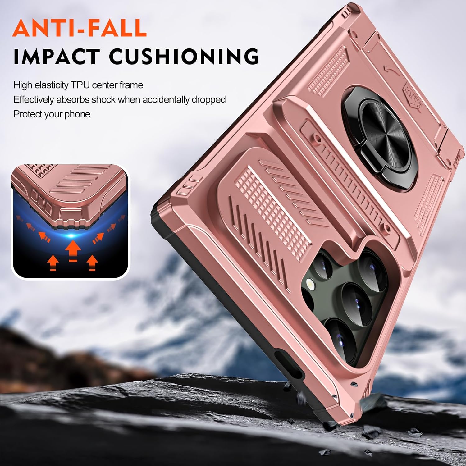 Furiet Phone Case for Samsung Galaxy S25 Ultra 5G with Tempered Glass Screen Protector Card Slot Ring Stand Shockproof Bumper Hybrid Two Layer Defender for S25Ultra 25S S 25 25Ultra 6.9 2025 Rose Gold - Image 6