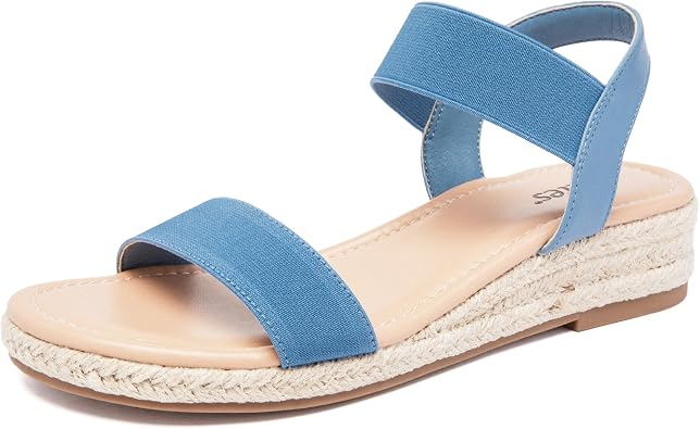 Veittes Womens Platform Wedge Sandals Elastic Straps. | Open-toe design with adjustable elastic straps. Cushioned insole, lightweight rubber sole for comfort.