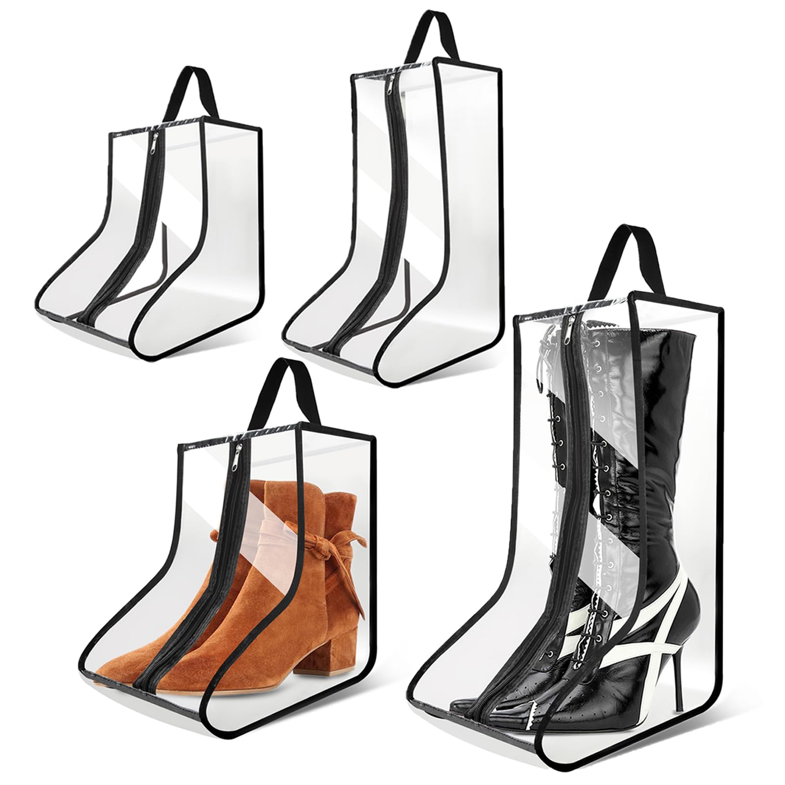 CiBiZi 4Pack Black Boot Bags Organizer for Travel Waterproof Cowboy Boots Bag Portable Shoe Travel Bag for Women Hangable Ski Boot Bag Dust-free Tall