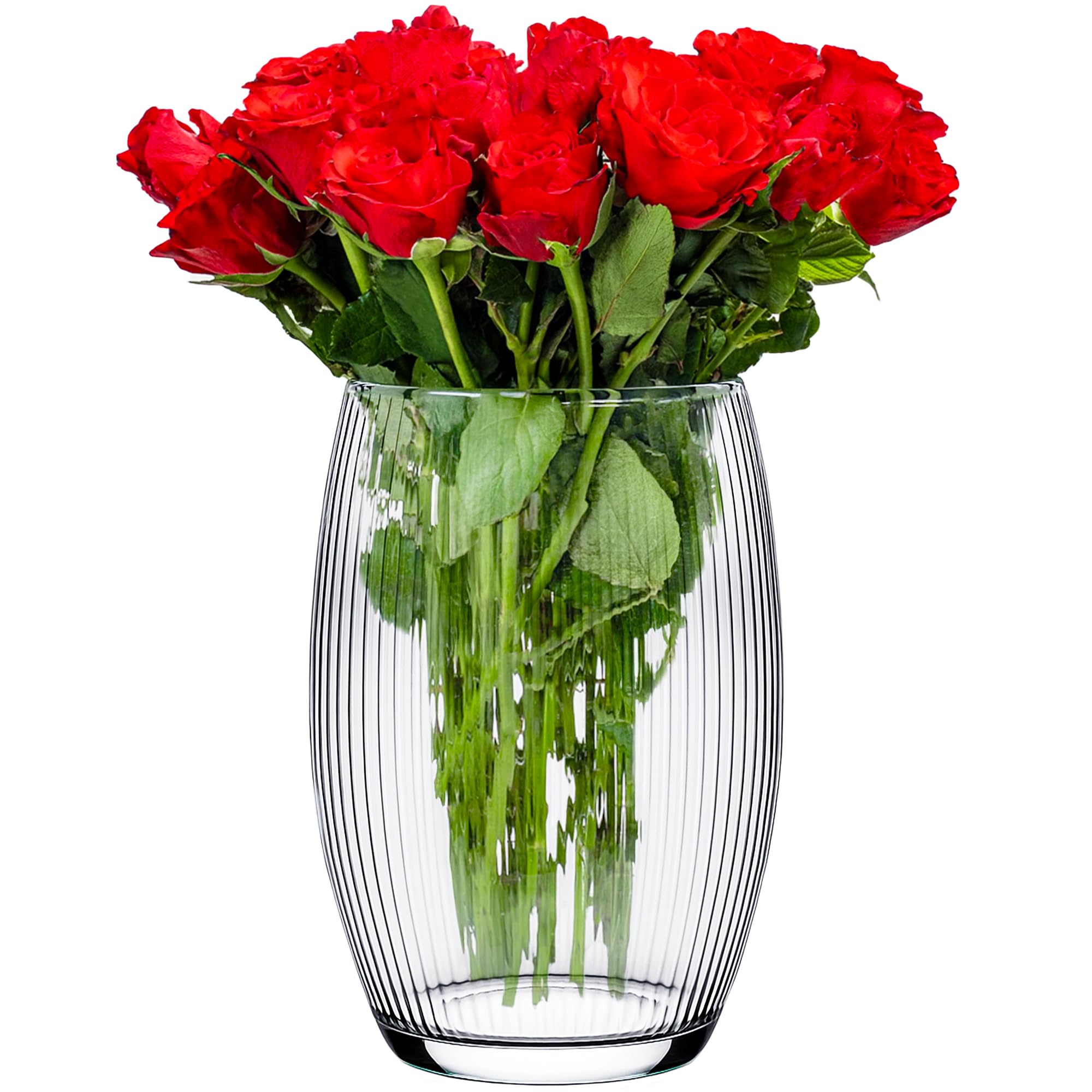 KONZEPT Glasvase 20 cm – geriffelte Struktur, dickwandig & elegant, für Blumen & Deko, europäische Qualität