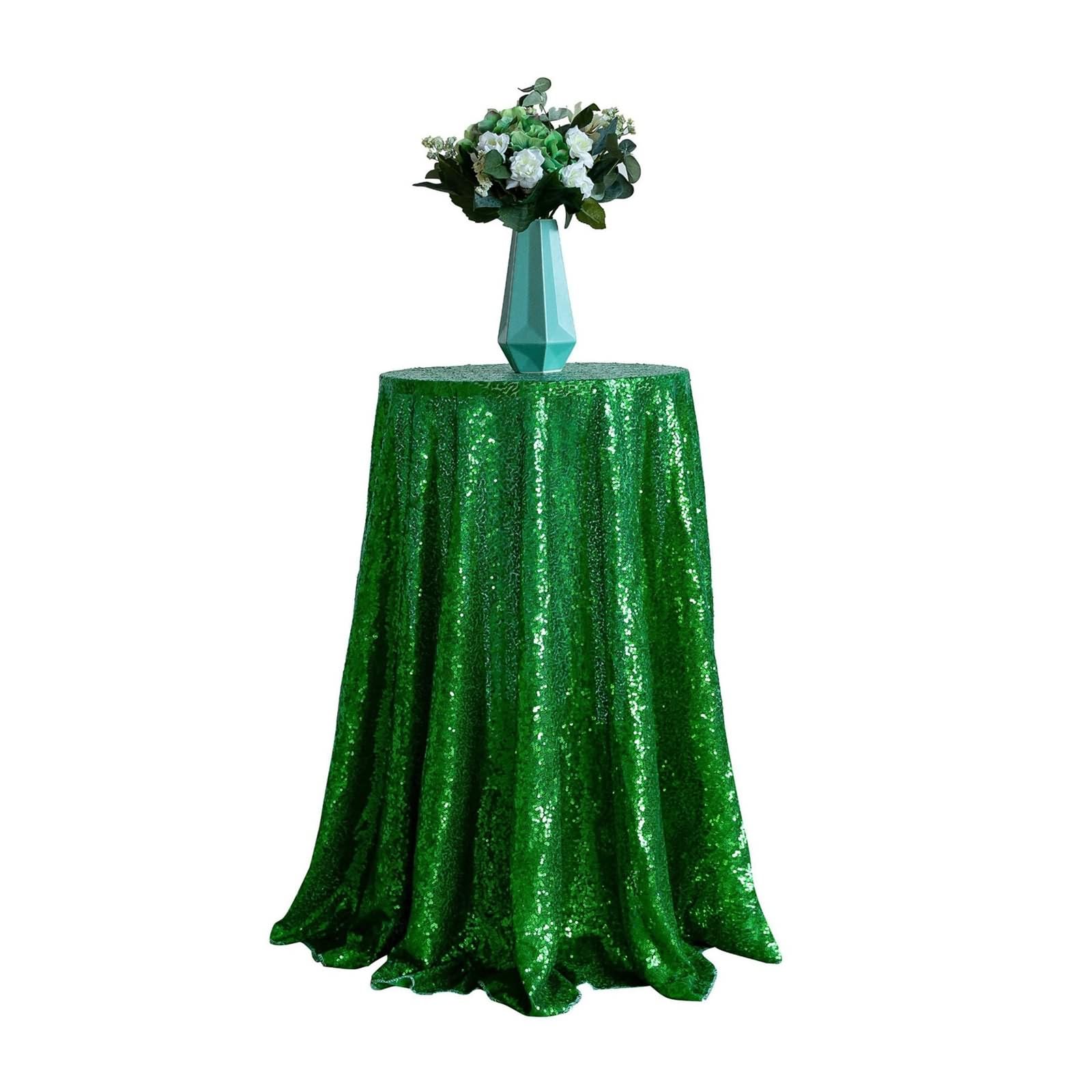 Daesar Manteles Baratos Redondos,Mantel Poliéster Antimanchas Color Sólido con Lentejuelas Mantel Comedor Verde,250CM(98Inch)