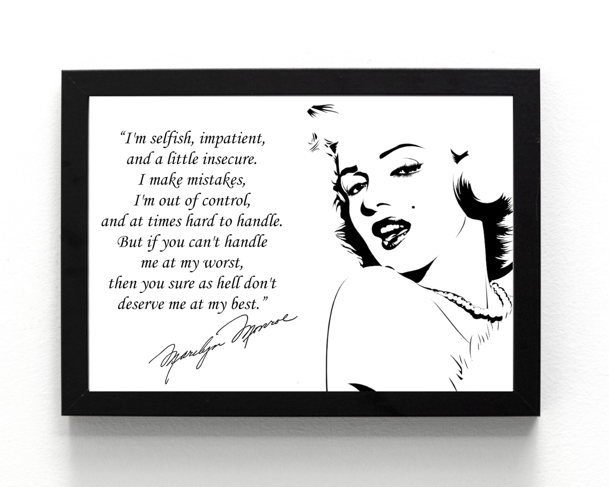STONE ROSES A5 Framed Marilyn Monroe quote 'I'm selfish, impatient, and a little insecure', 1960s Movie Star, Glamour, Famous Women, Gift Idea (framed 21 x 16 x 1 cms)