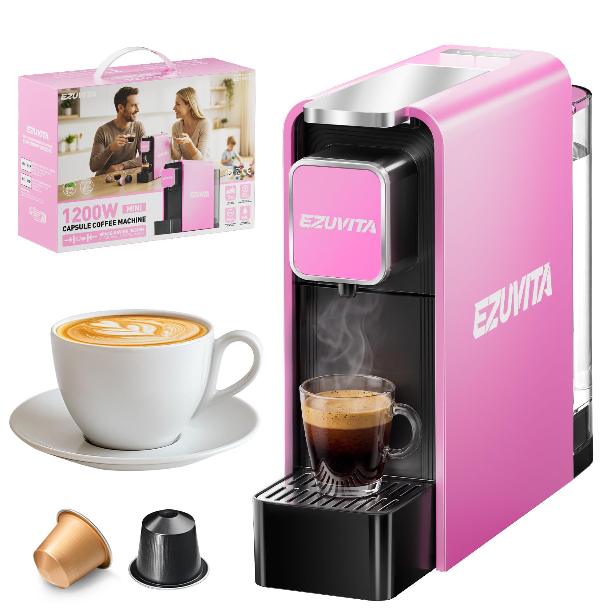 1200W Mini Kapselmaschine für Nespresso Original Kapseln, Rosa