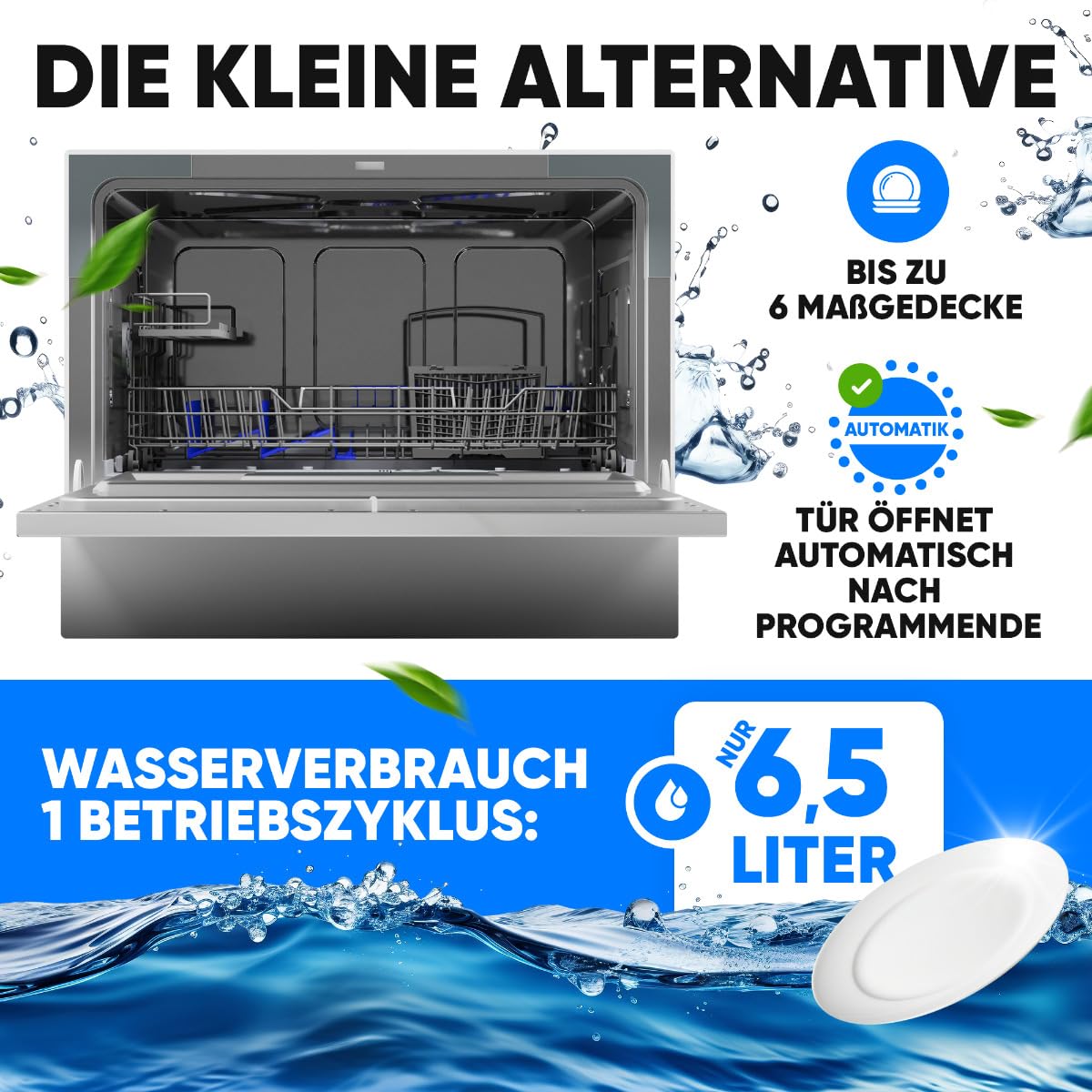 Bomann TSG 7405 Mini Geschirrspüler mit Wasseranschluss leise Tisch Spülmaschine weiß