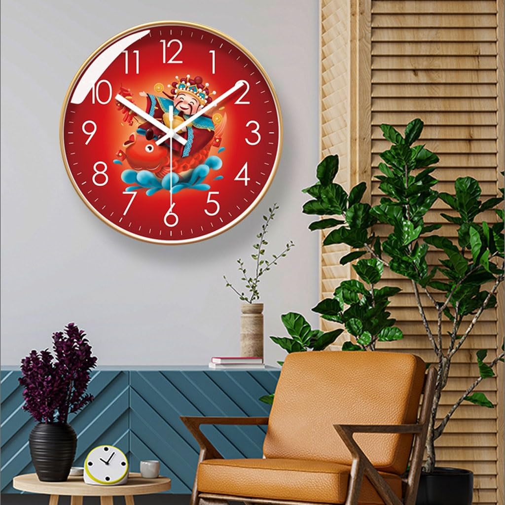 Orologio da parete Orologio da parete in stile cinese Orologio da soggiorno Orologio da casa festivo Dio della ricchezza Orologio da parete Orologio al quarzo silenzioso Reloj De Pared(A)