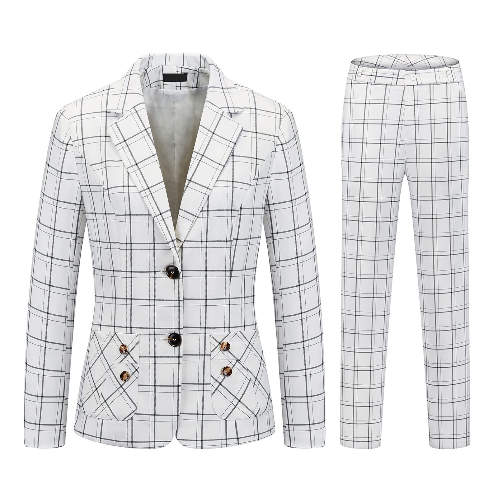 MODFUL Tuta da donna formale in 2 pezzi con pantaloni scozzesi elegante da ufficio classico per donna UK