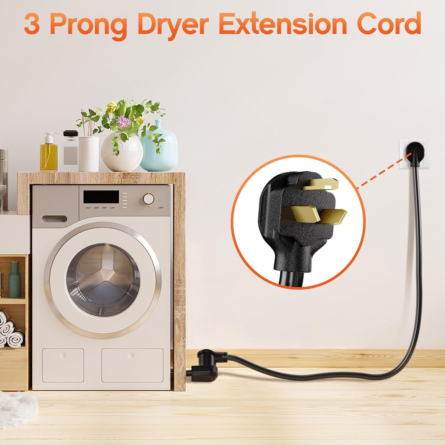 10 FT 3 Prong Dryer Extension Cord Outdoor Black, 30 AMP 10/3 Gauge Heavy Duty, NEMA 10-30P to 10-30R, Waterproof STW Jacket ETL Listed for Dryers & EV Charging