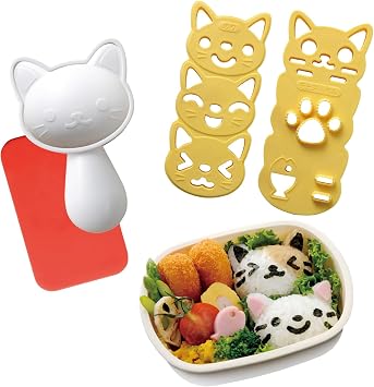 Arnest Cute Cat Rice Ball Mold Kit for Kids with Seaweed Nori Cutter - Onigiri Bento Decoration Supplies Kitchen Tool DIY Musubi Press - Japan Import