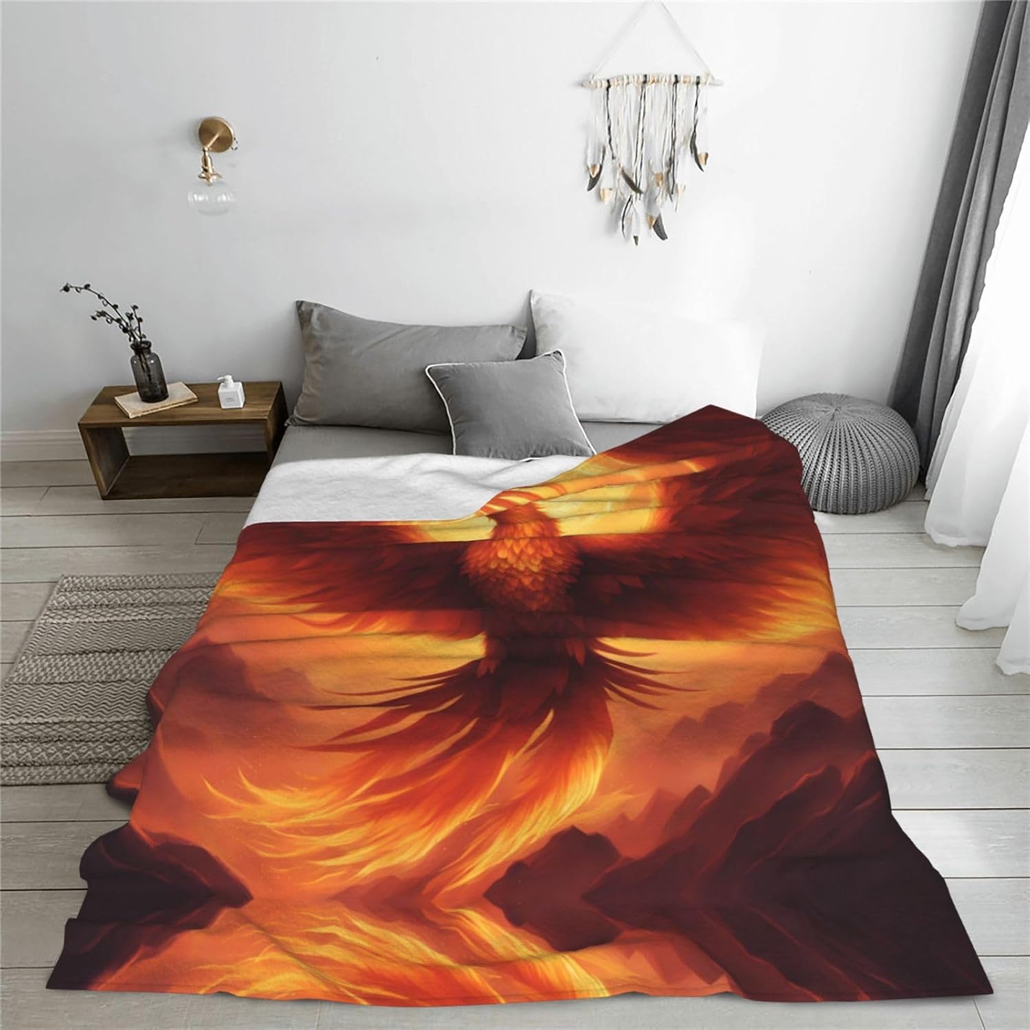 Beautiful Phoenix Decorative Gift Blanket, Sofa Bed Living Room Camping Travel Blanket (50 * 40 inches), Flannel Children's Blanket,