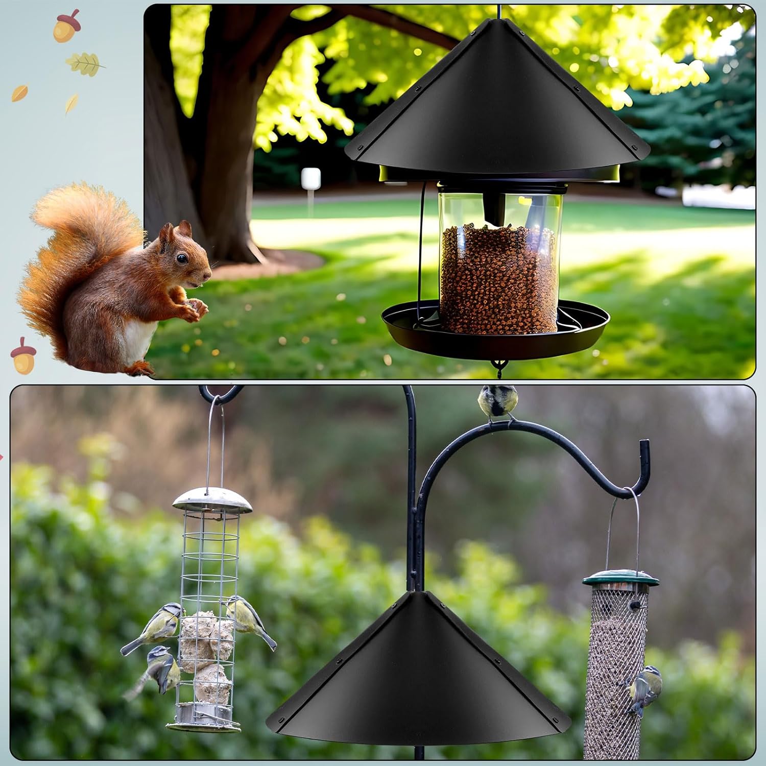 Domensi 4 Sets 18 Inches Squirrel Baffle for Bird Feeder Pole, Outside Pole Mount House Guard Bird Feeder Baffle for Shepherd's Hook, Preventing from Squirrels, Raccoons(Black)