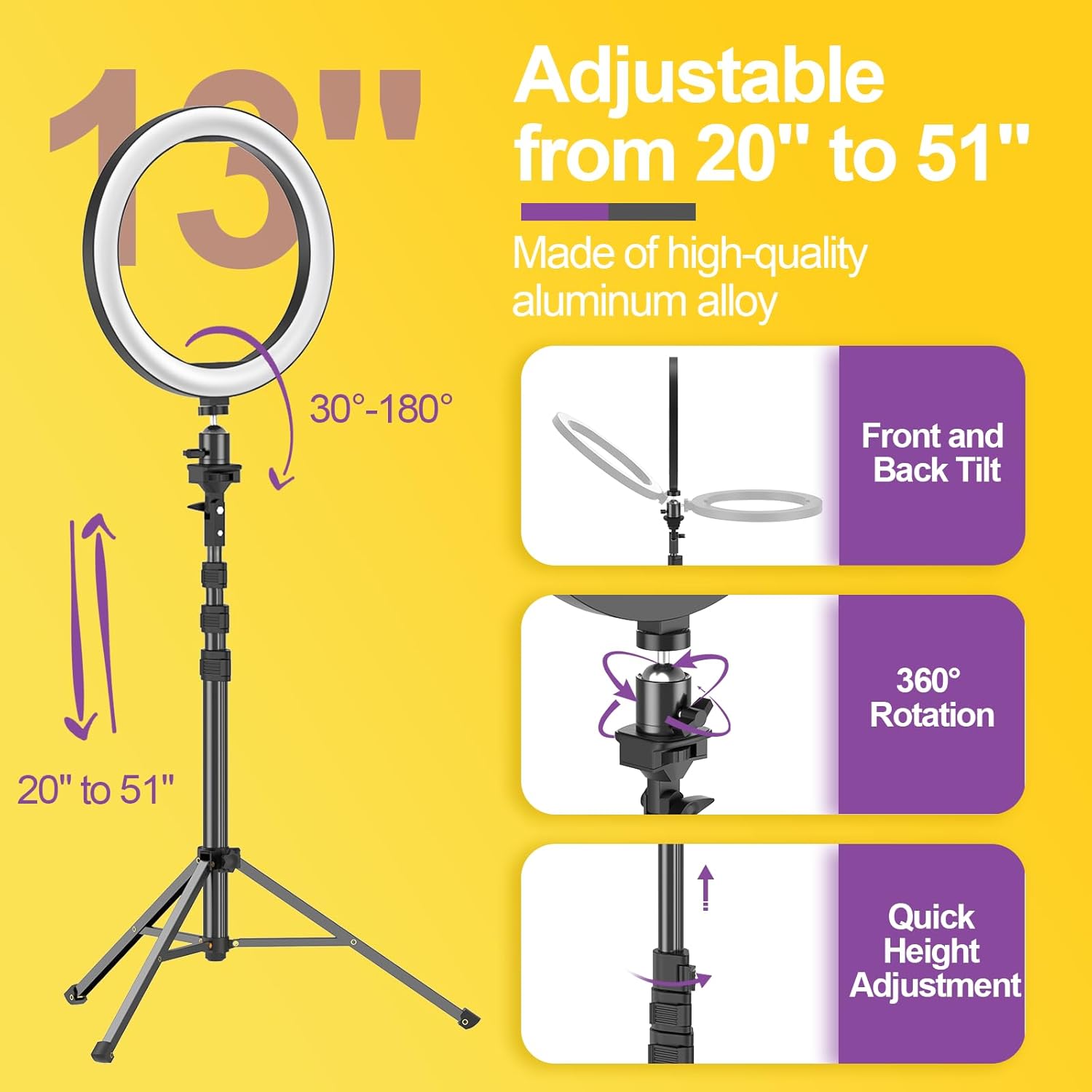 EMART 13" Ring Light with 55" Extendable Tripod Stands and Phone Holder, Dimmable LED Circle Round Light for Selfie Camera Photography/Makeup/YouTube Video/Vlogging/Live Streaming