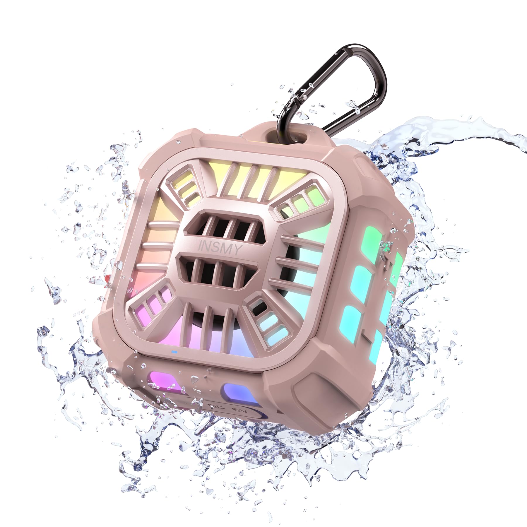 INSMY Altavoz Bluetooth, IPX7 impermeable, portátil, altavoz de ducha, sincronización inalámbrica de más de 100 altavoces, graves de gran volumen, tiempo de reproducción de 24 horas, flotante, luces