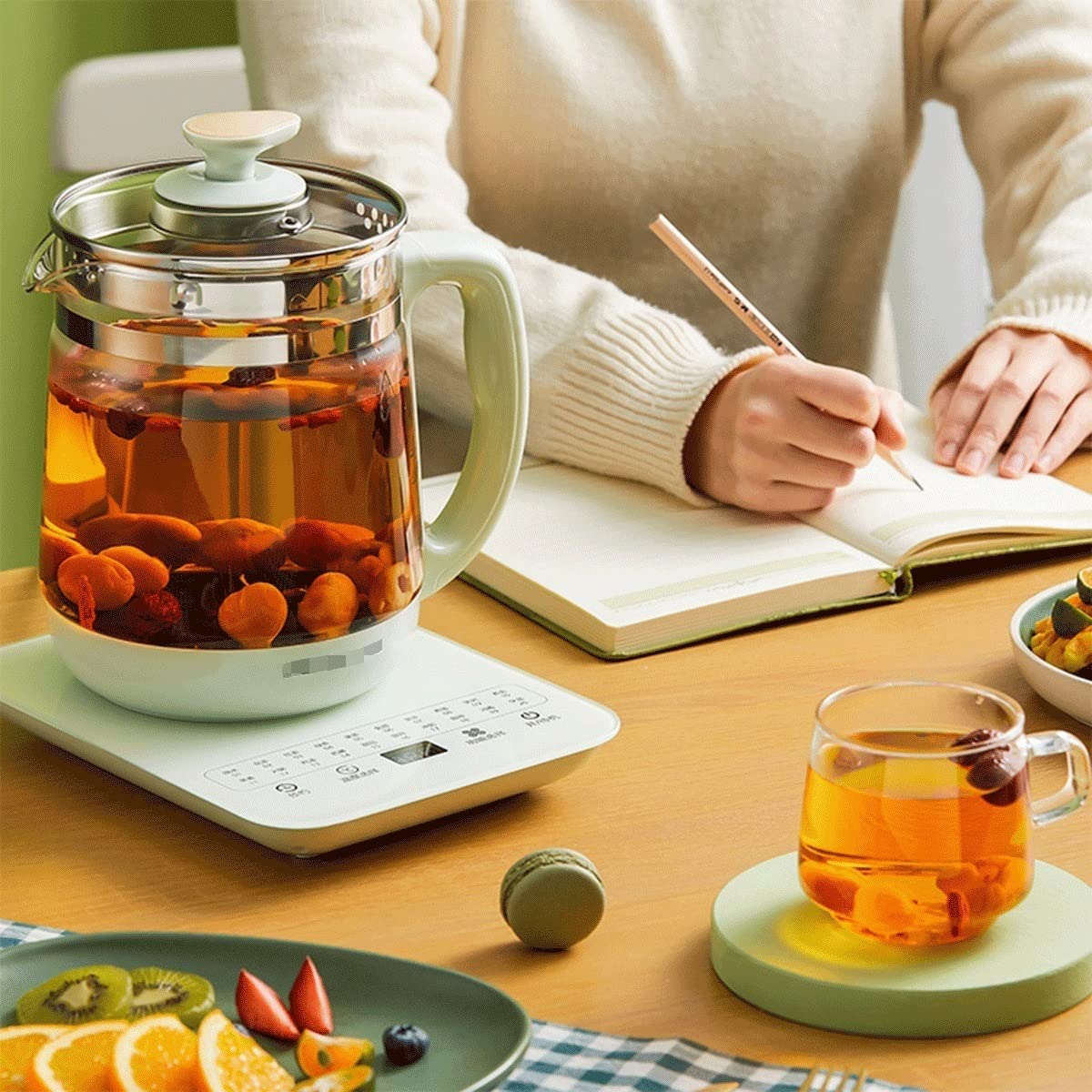 Hervidor eléctrico con tetera de vidrio e infusor extraíble, tecnología de ebullición rápida para preparar té y cocinar huevos