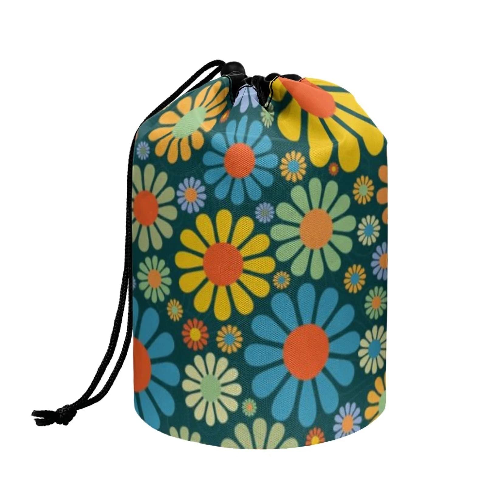 chaqlin Hippie Lotus Print Travel Cosmetic Bags Barrel Makeup Bag,Women Girls Portable Foldable Cases Multifunctional Toiletry Bucket Bags Round Organizer Storage Pocket — view 30