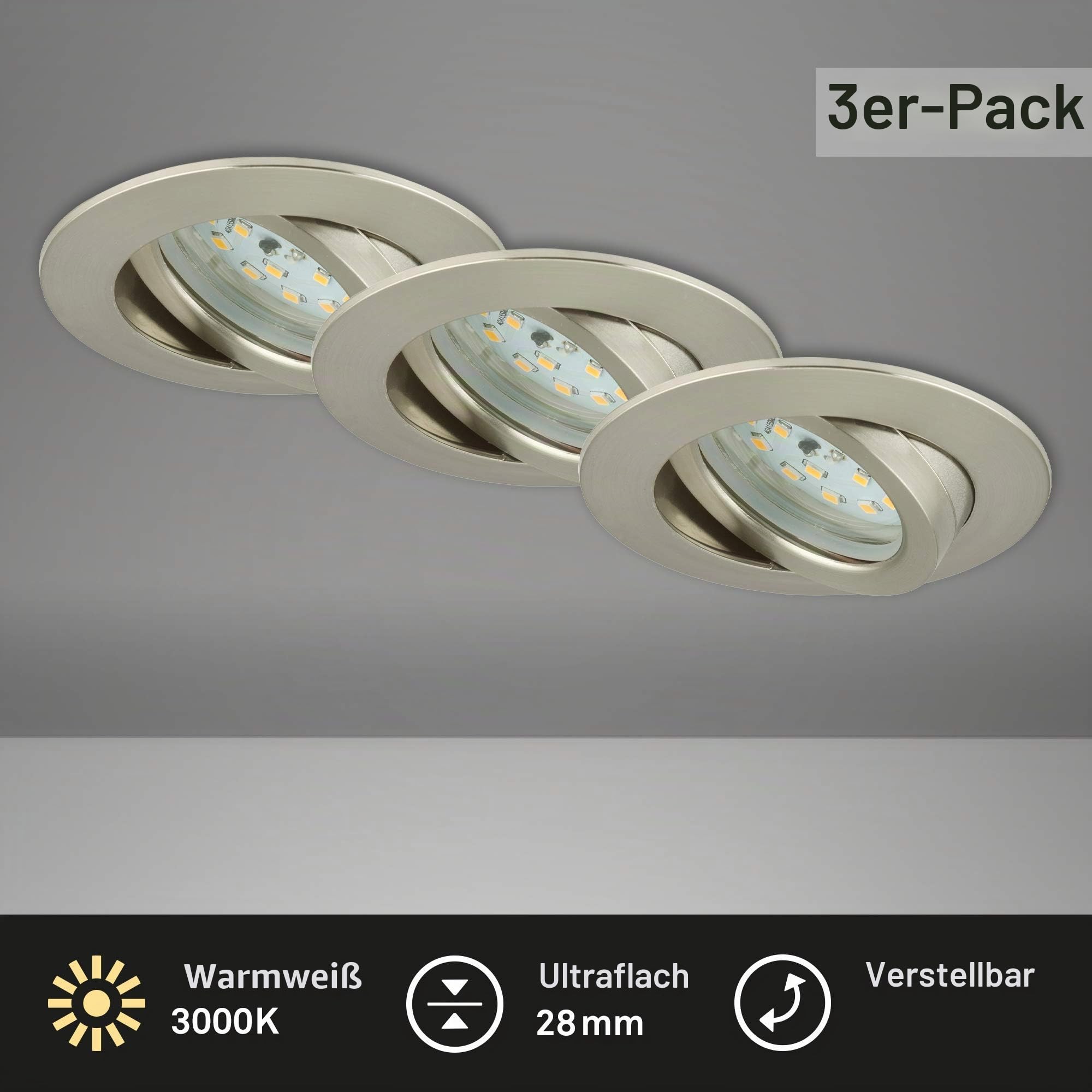 BRILONER LED Einbauleuchten Attach matt-nickel 3er Set Deckenspot Lampen