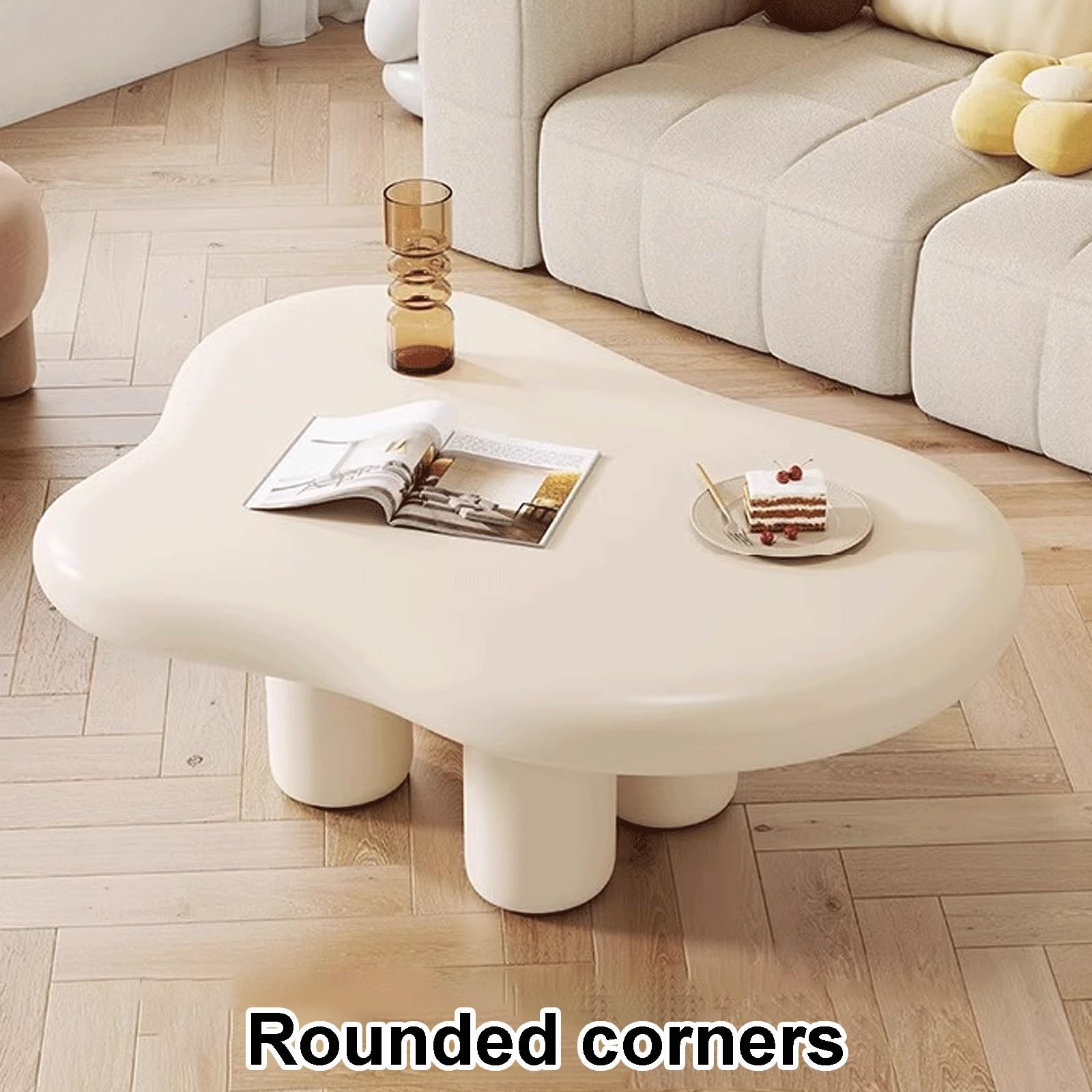 Stolik Pomocniczy do Kanapy, Stolik Boczny Pomocniczy, Stolik do Kawy Smal, Stolik do Sofy w Kształcie Chmury Nowoczesny z Drewna Konstrukcyjnego + PVC(Beige,Small)