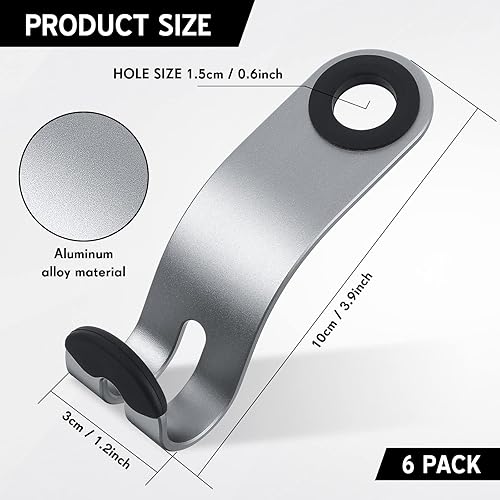 Miniatura 2 de Threan 6 ganchos para el asiento trasero del vehículo, gancho fuerte para el reposacabezas del asiento del automóvil, bolsas de mano, colgador para