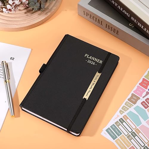 Vista 11 de Tiankool Agenda 2026, enero 2026 - diciembre 2026, agenda semanal y mensual con calcomanías, cierre elástico, bolsillo interior, esquina redonda