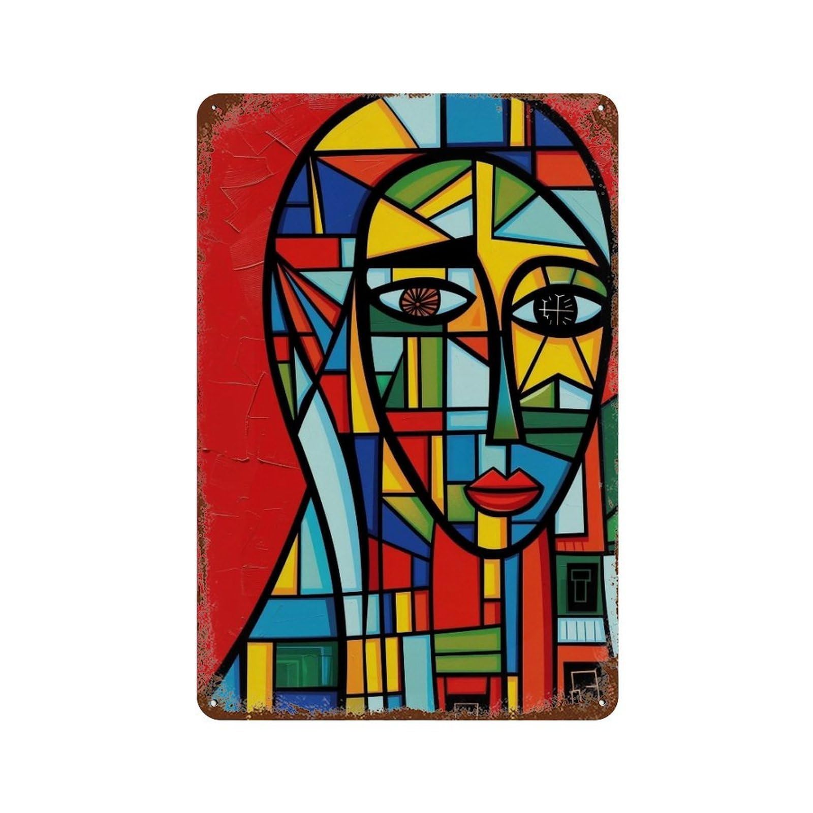 WUJHGRSG Block Cubist Red Ground Urban Visage 04 Wall Art Retro Iron Vintage Metal Tin Sign Poster Modern Decor for Home Cofffee Club Bar Shop Style 30x20cm