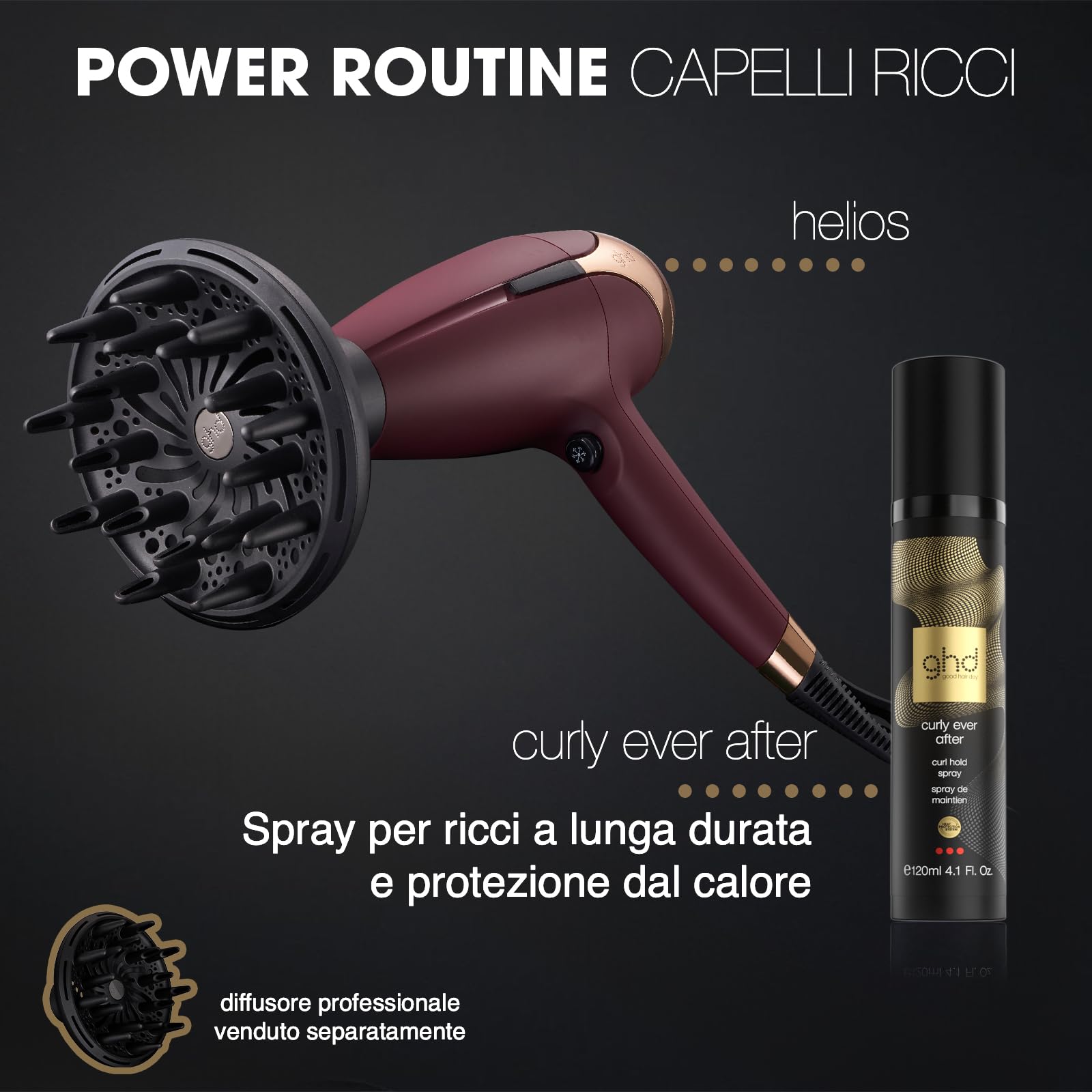 ghd Helios, Asciugacapelli Professionale Ionico Anticrespo, Asciugatura Rapida per Capelli più Lucenti con Motore Brushless, Bassi Livelli di Rumorosità, Design Ergonomico e Leggero